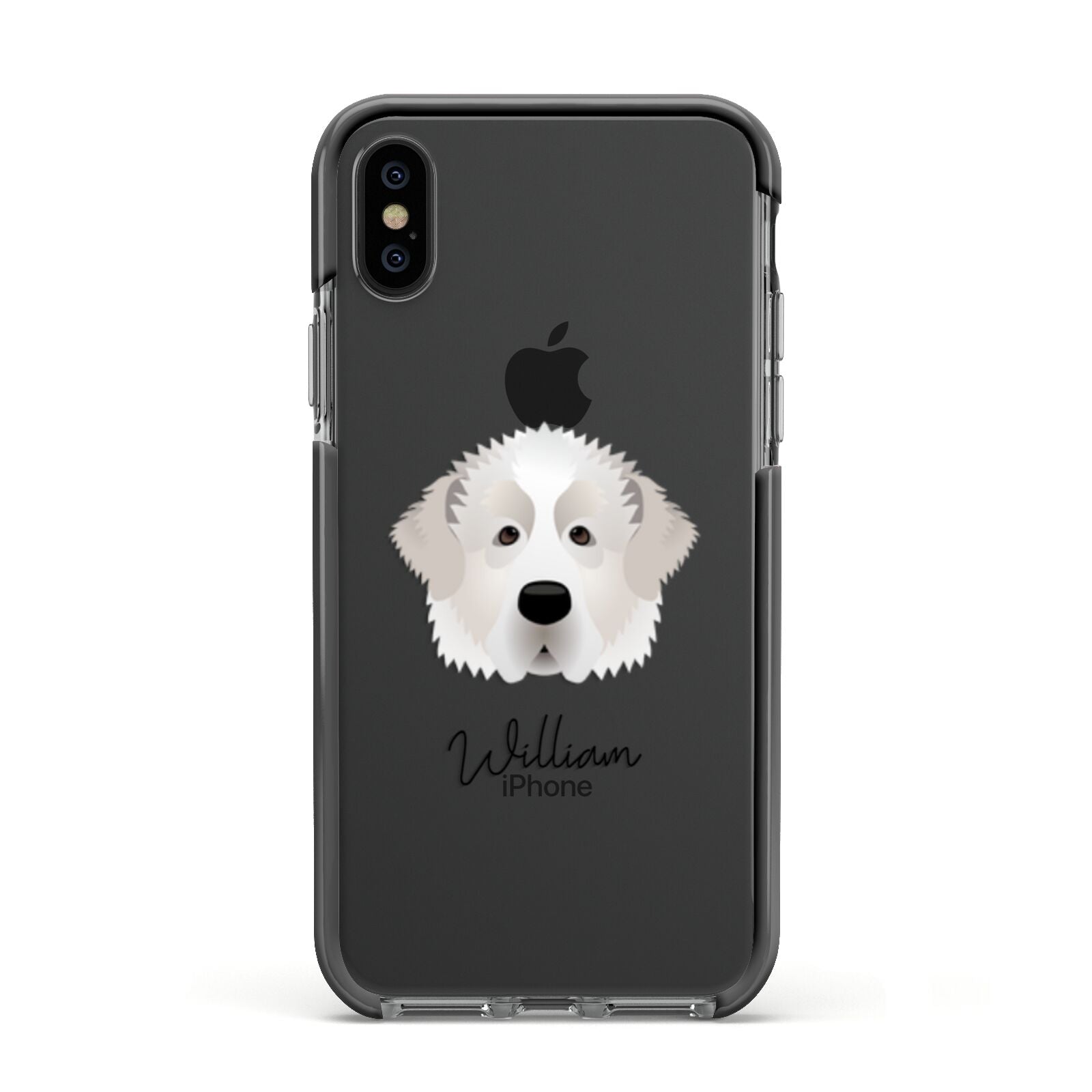 Pyrenean Mastiff Personalised Apple iPhone Xs Impact Case Black Edge on Black Phone