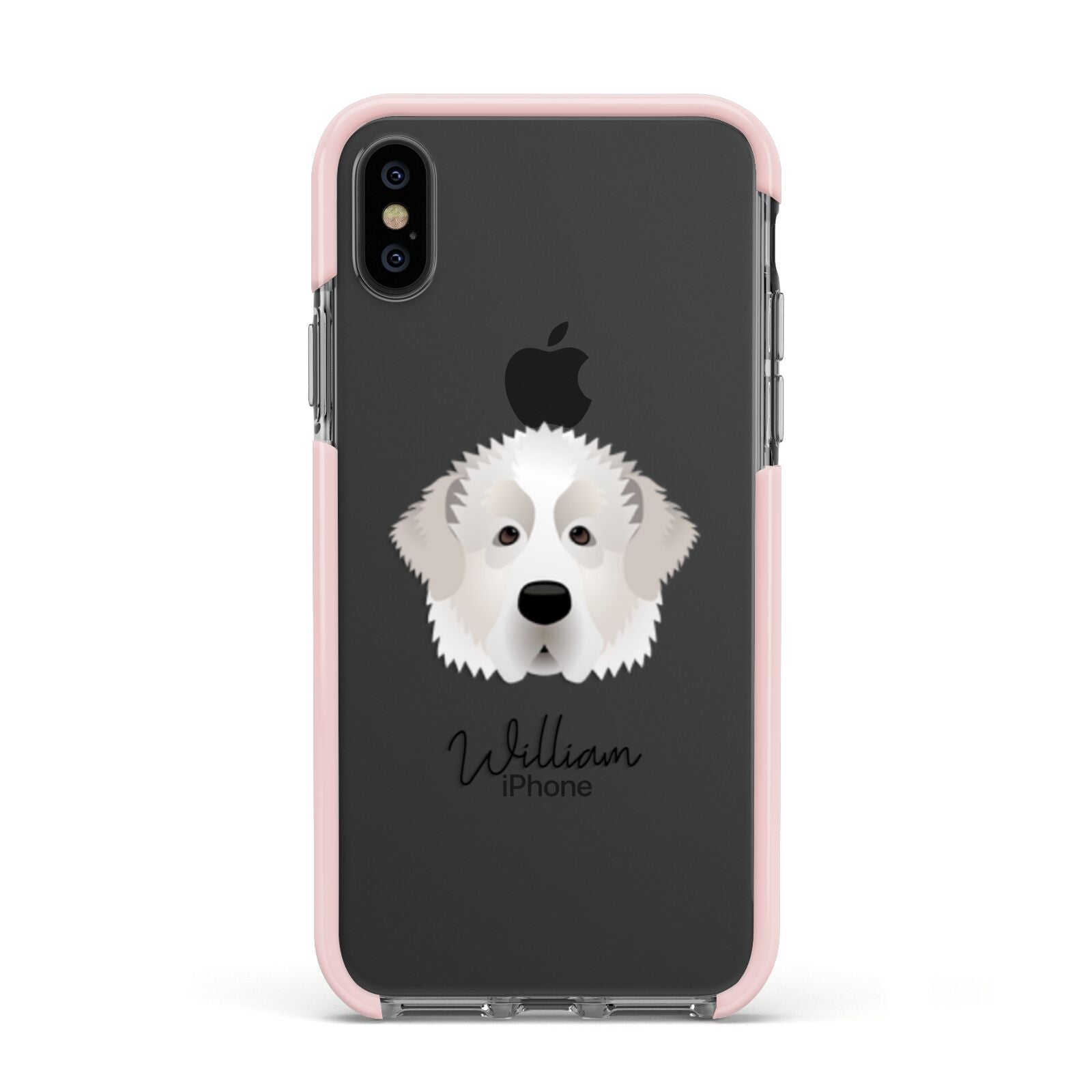 Pyrenean Mastiff Personalised Apple iPhone Xs Impact Case Pink Edge on Black Phone