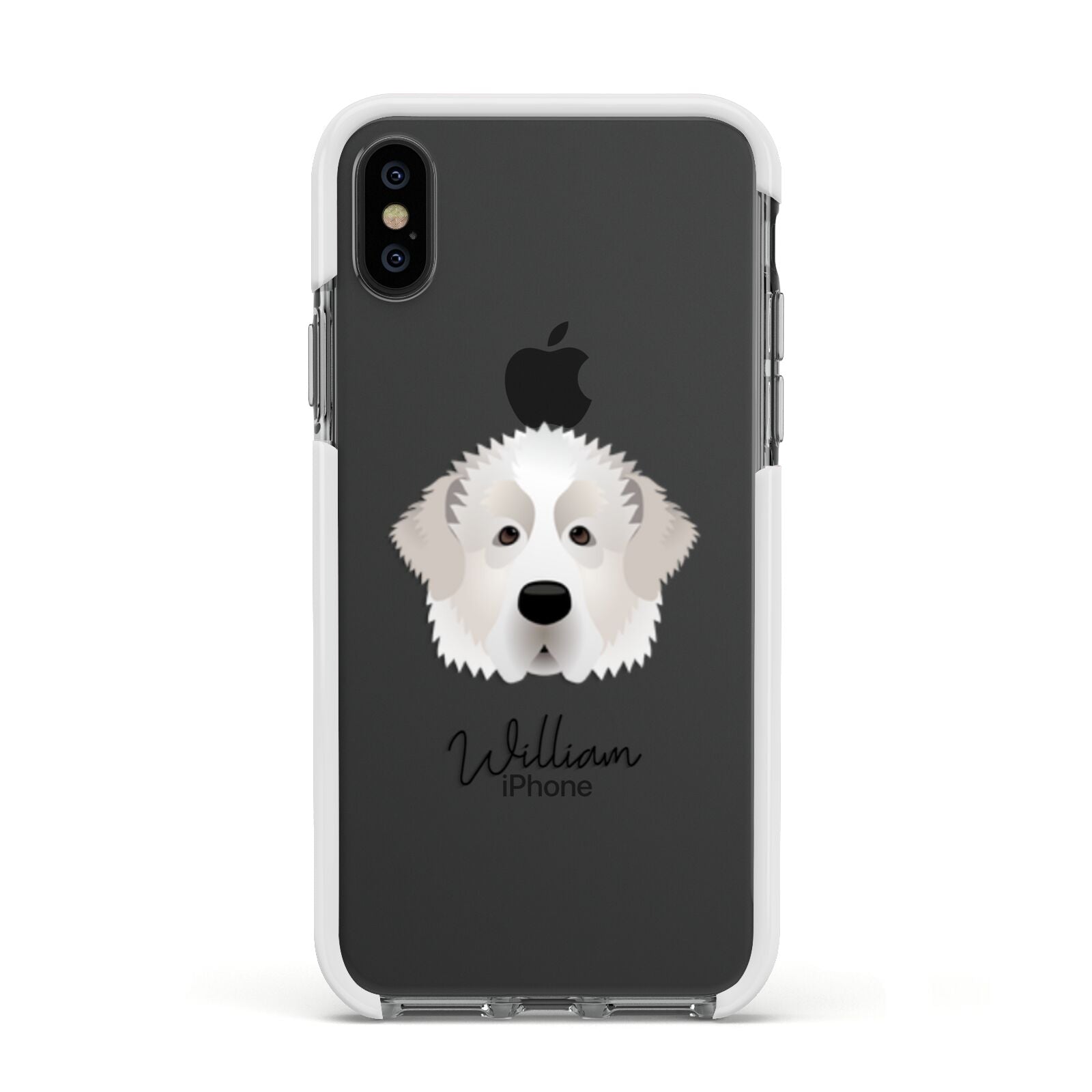 Pyrenean Mastiff Personalised Apple iPhone Xs Impact Case White Edge on Black Phone