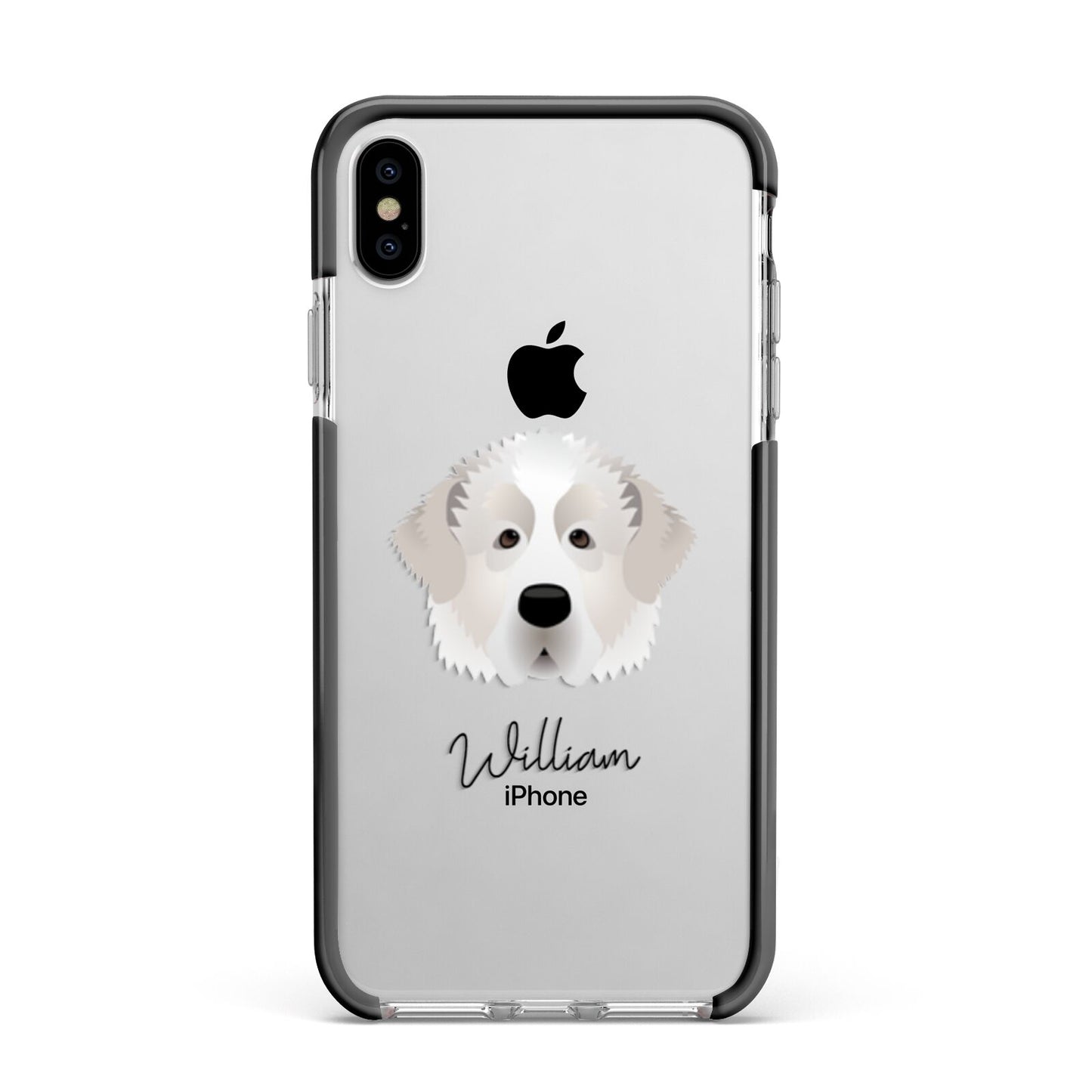 Pyrenean Mastiff Personalised Apple iPhone Xs Max Impact Case Black Edge on Silver Phone
