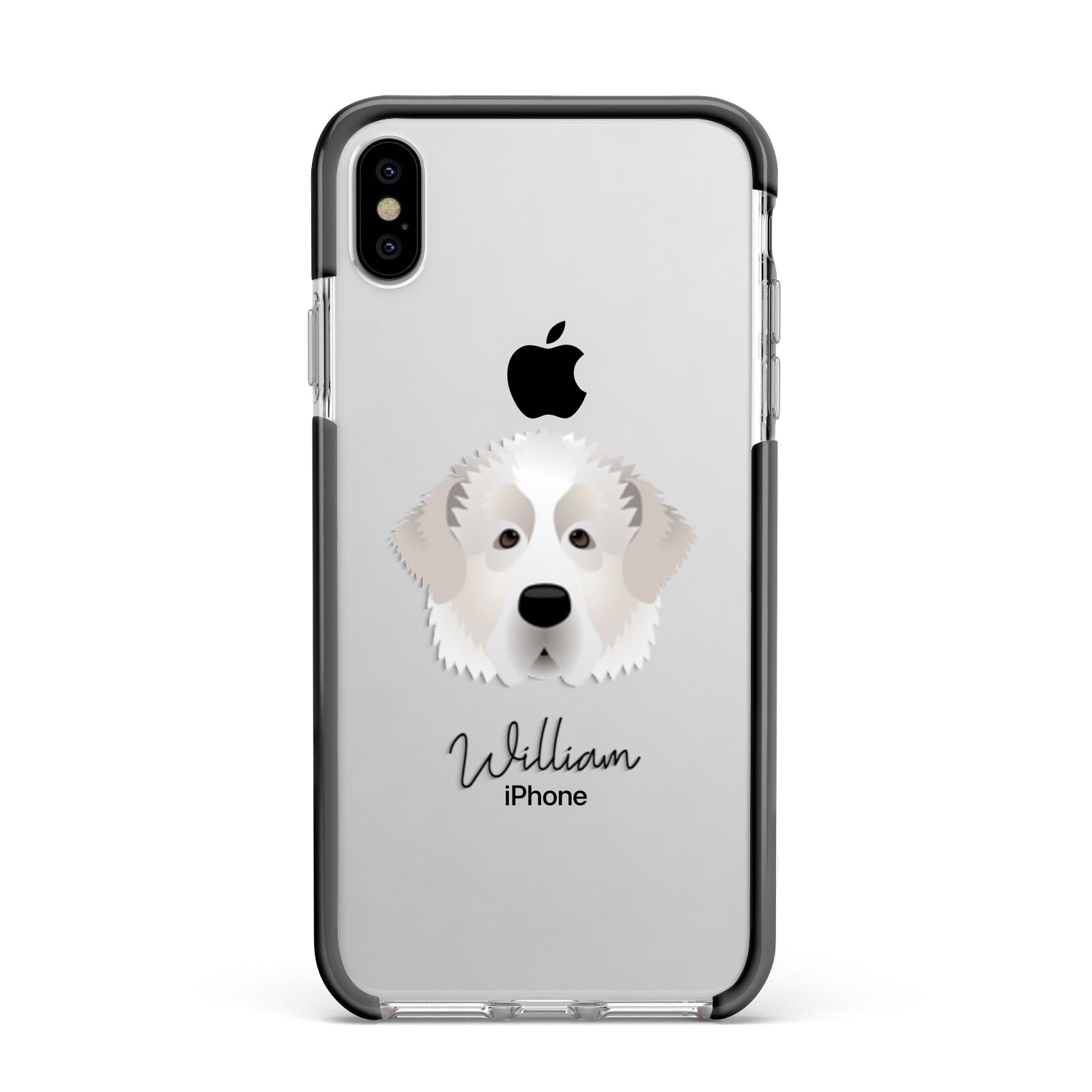 Pyrenean Mastiff Personalised Apple iPhone Xs Max Impact Case Black Edge on Silver Phone