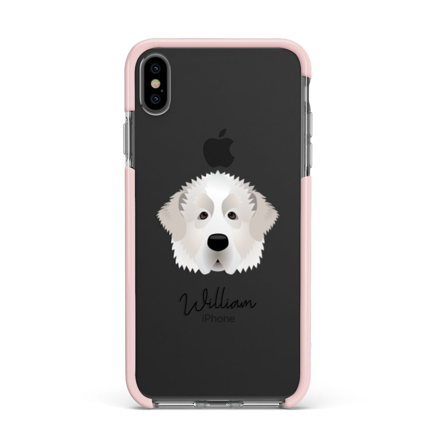 Pyrenean Mastiff Personalised Apple iPhone Xs Max Impact Case Pink Edge on Black Phone