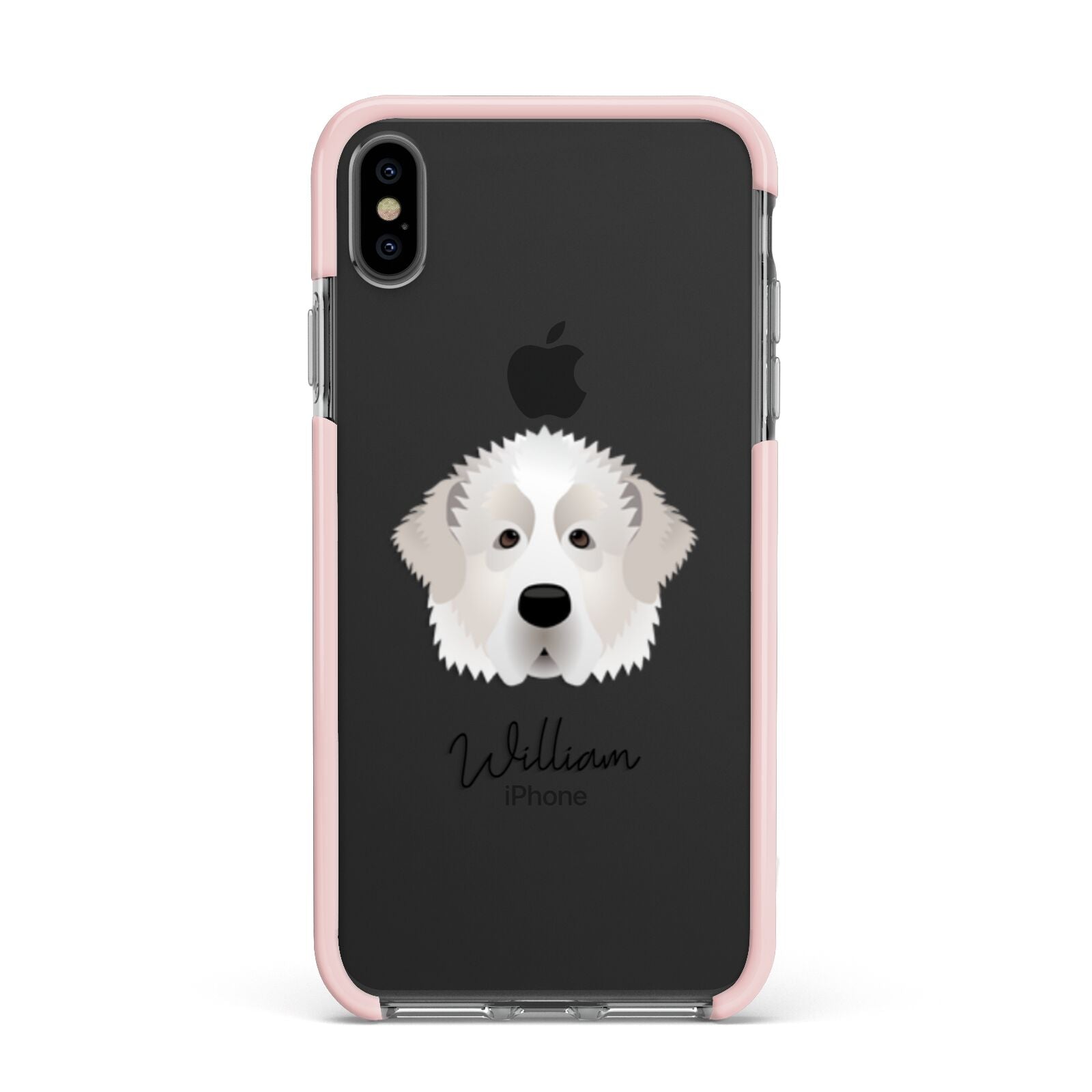 Pyrenean Mastiff Personalised Apple iPhone Xs Max Impact Case Pink Edge on Black Phone