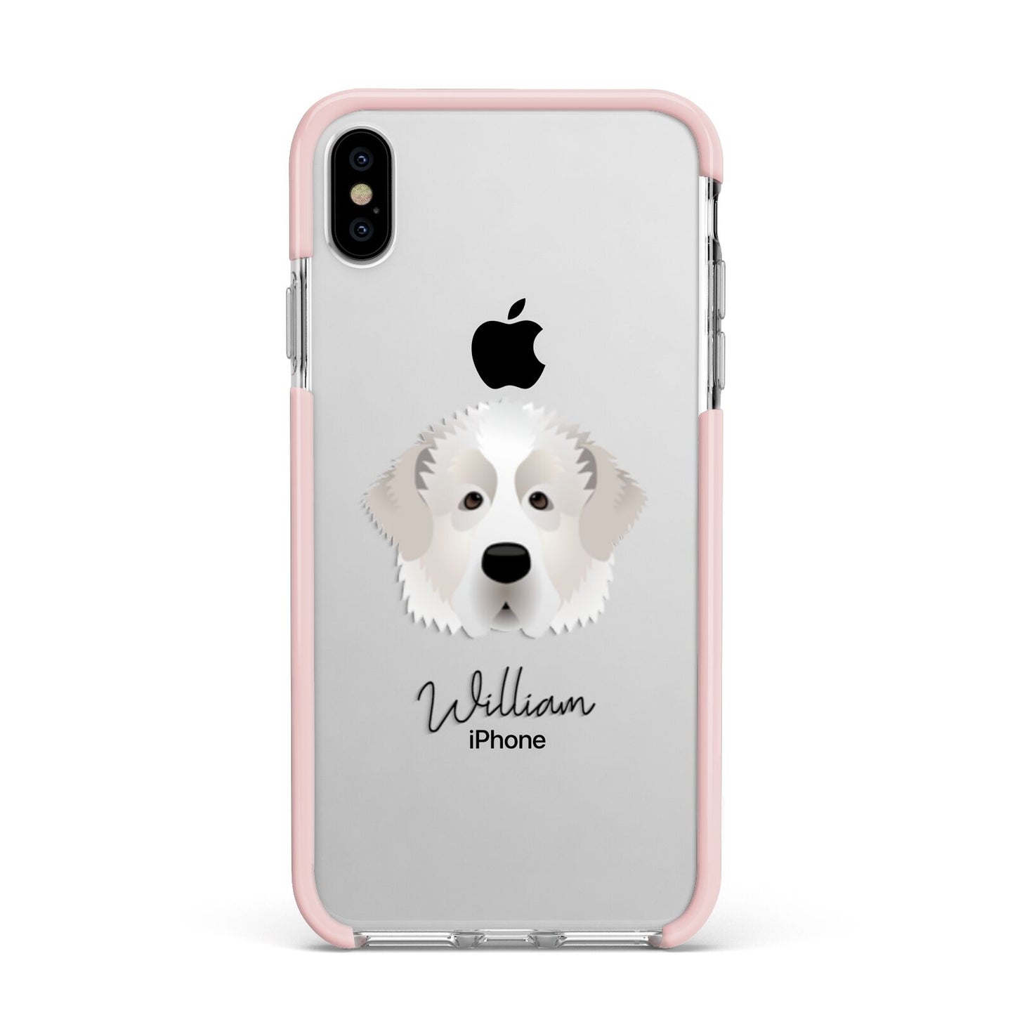 Pyrenean Mastiff Personalised Apple iPhone Xs Max Impact Case Pink Edge on Silver Phone