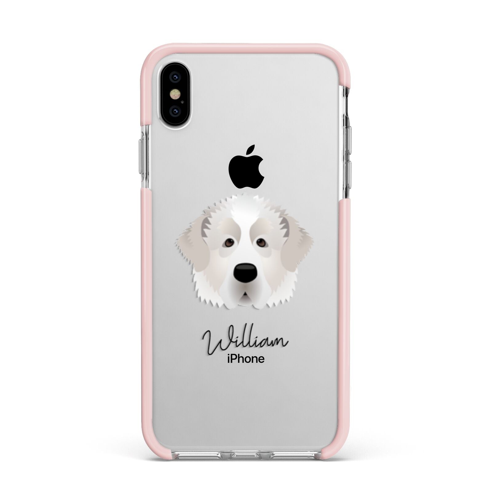 Pyrenean Mastiff Personalised Apple iPhone Xs Max Impact Case Pink Edge on Silver Phone