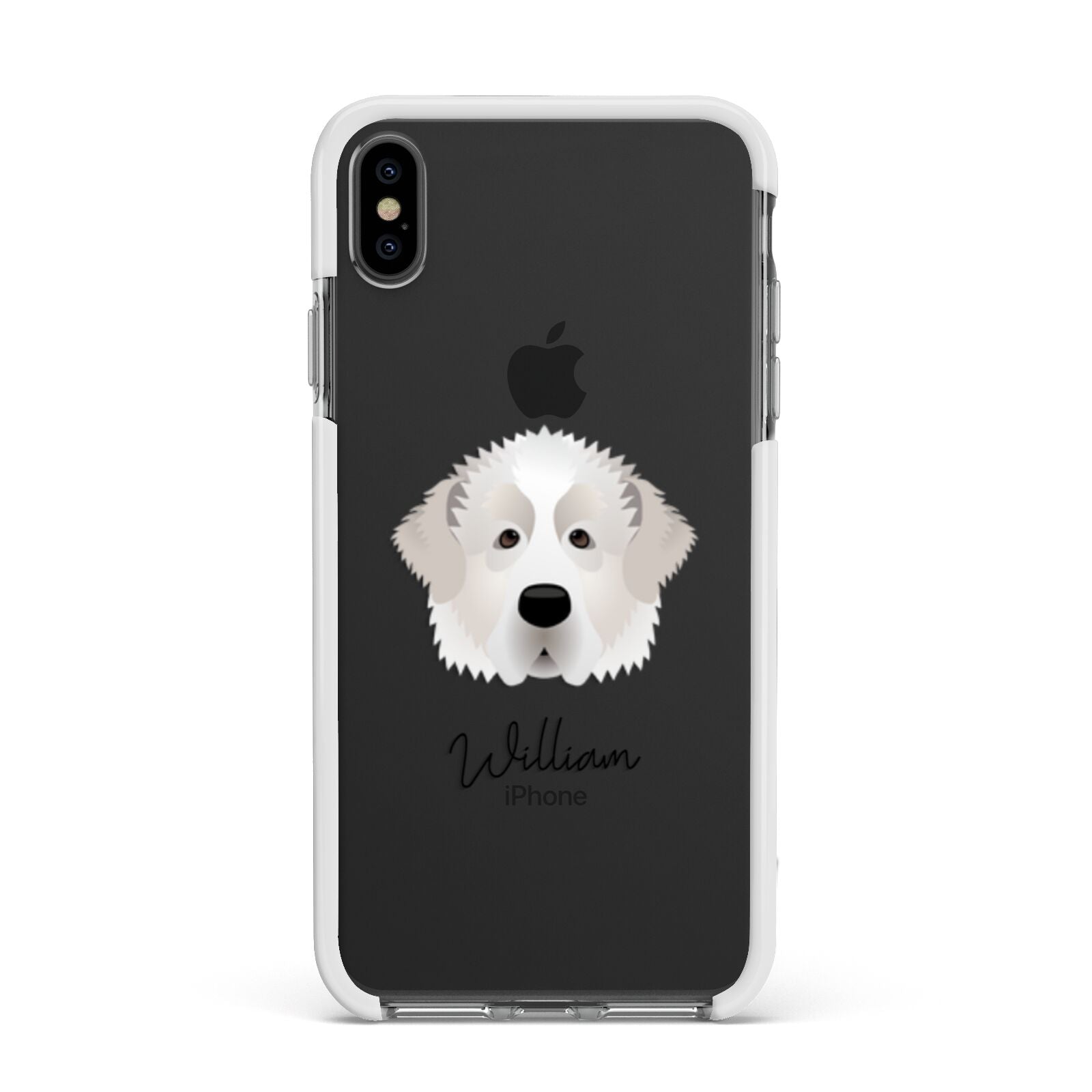 Pyrenean Mastiff Personalised Apple iPhone Xs Max Impact Case White Edge on Black Phone