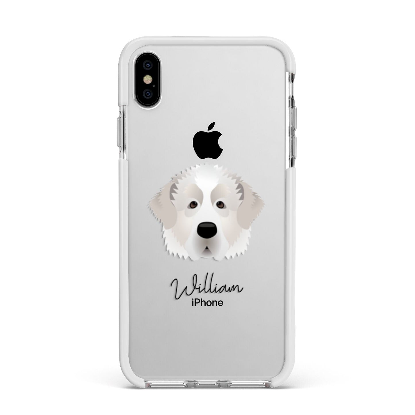 Pyrenean Mastiff Personalised Apple iPhone Xs Max Impact Case White Edge on Silver Phone