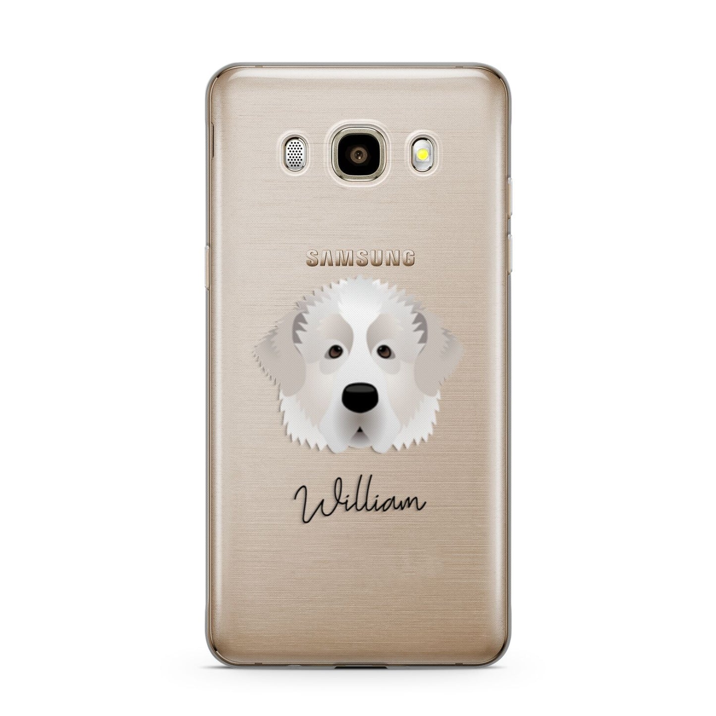 Pyrenean Mastiff Personalised Samsung Galaxy J7 2016 Case on gold phone