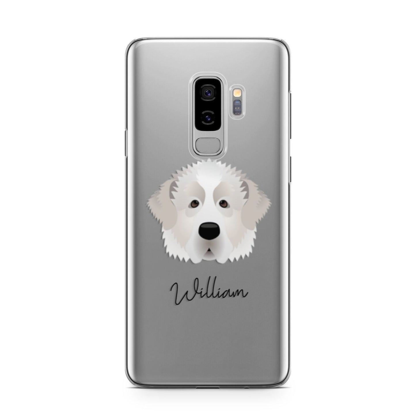 Pyrenean Mastiff Personalised Samsung Galaxy S9 Plus Case on Silver phone