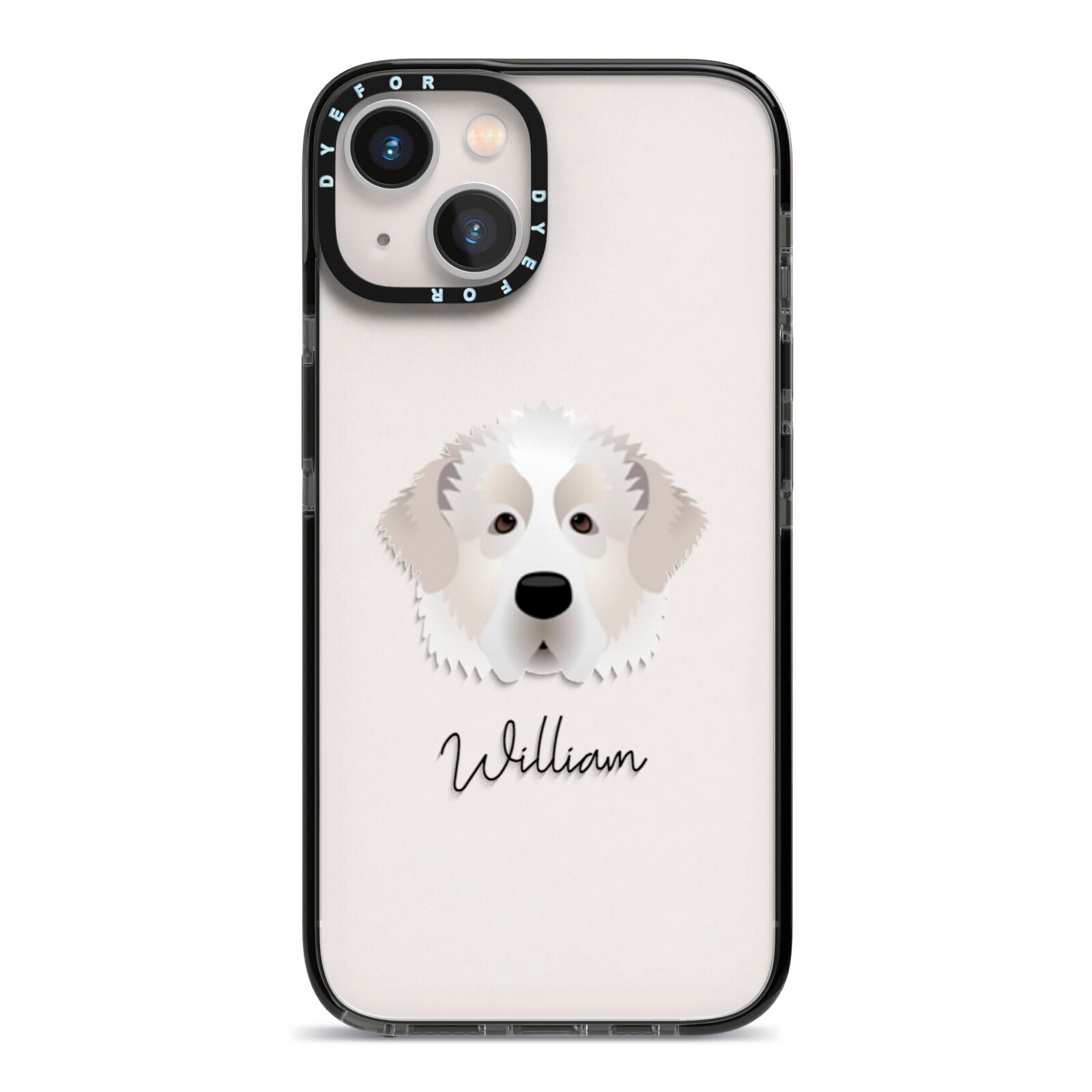 Pyrenean Mastiff Personalised iPhone 13 Black Impact Case on Silver phone