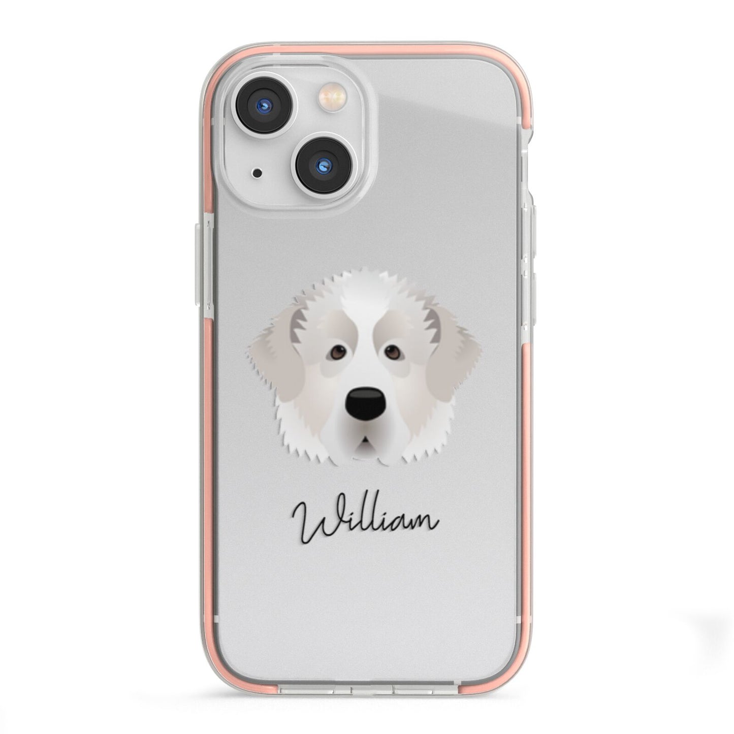 Pyrenean Mastiff Personalised iPhone 13 Mini TPU Impact Case with Pink Edges