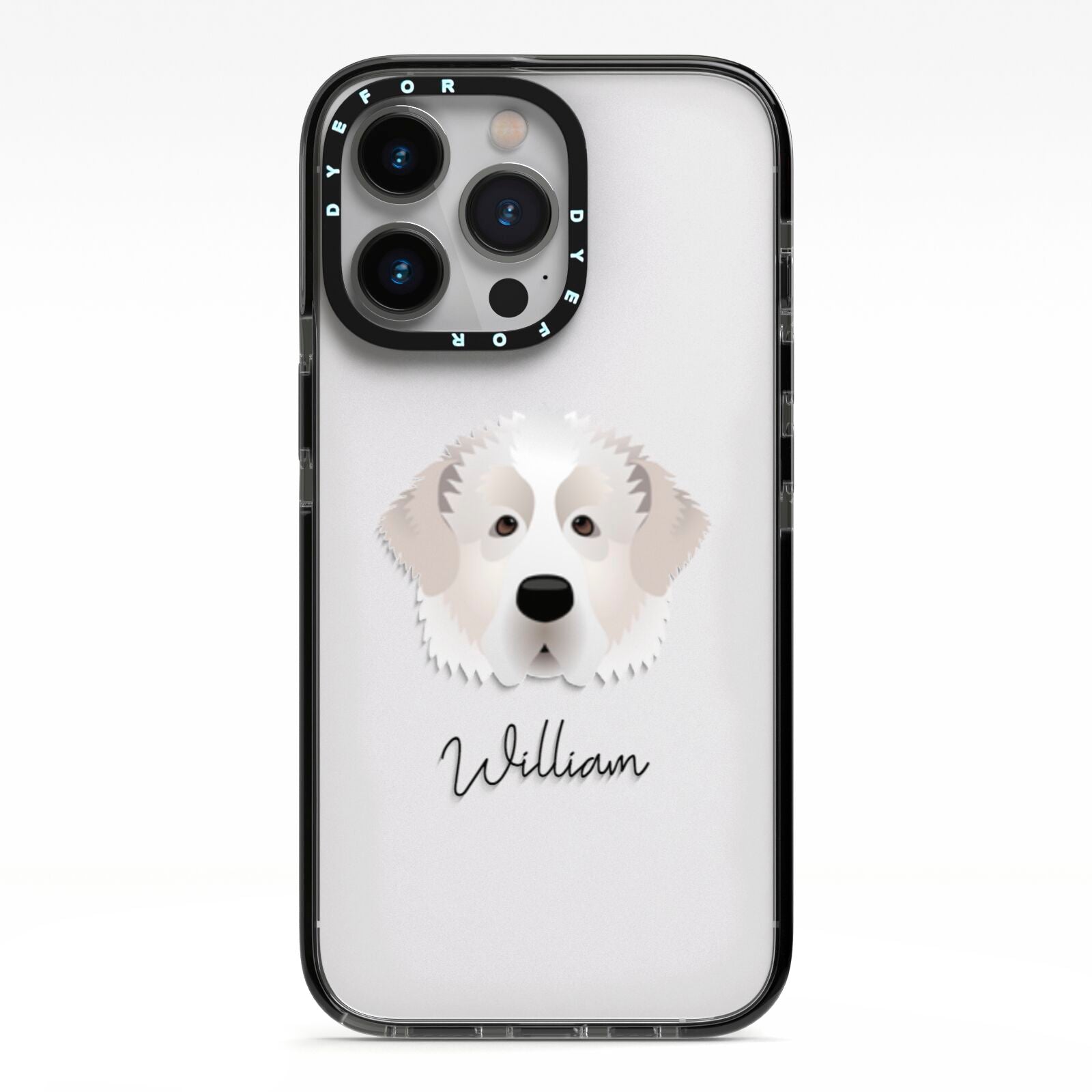 Pyrenean Mastiff Personalised iPhone 13 Pro Black Impact Case on Silver phone