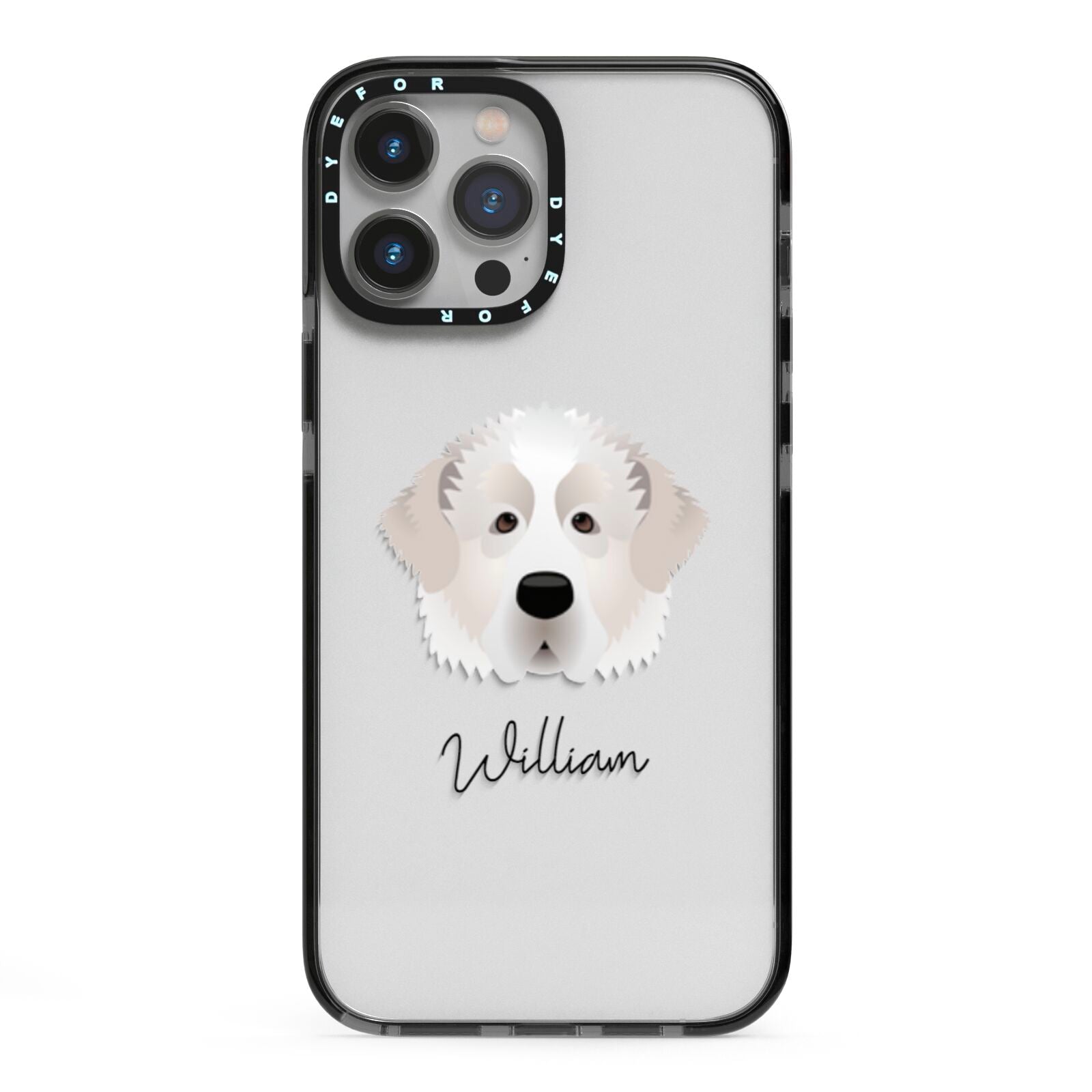 Pyrenean Mastiff Personalised iPhone 13 Pro Max Black Impact Case on Silver phone