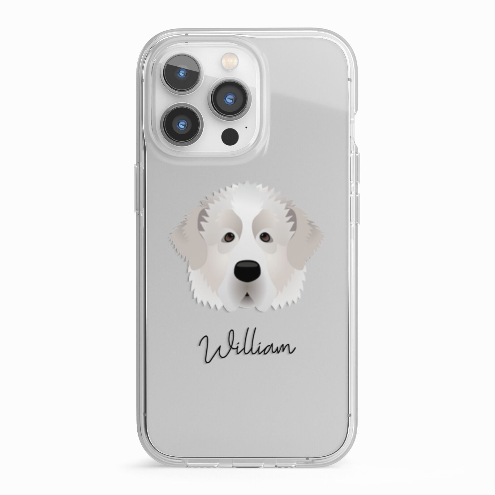 Pyrenean Mastiff Personalised iPhone 13 Pro TPU Impact Case with White Edges