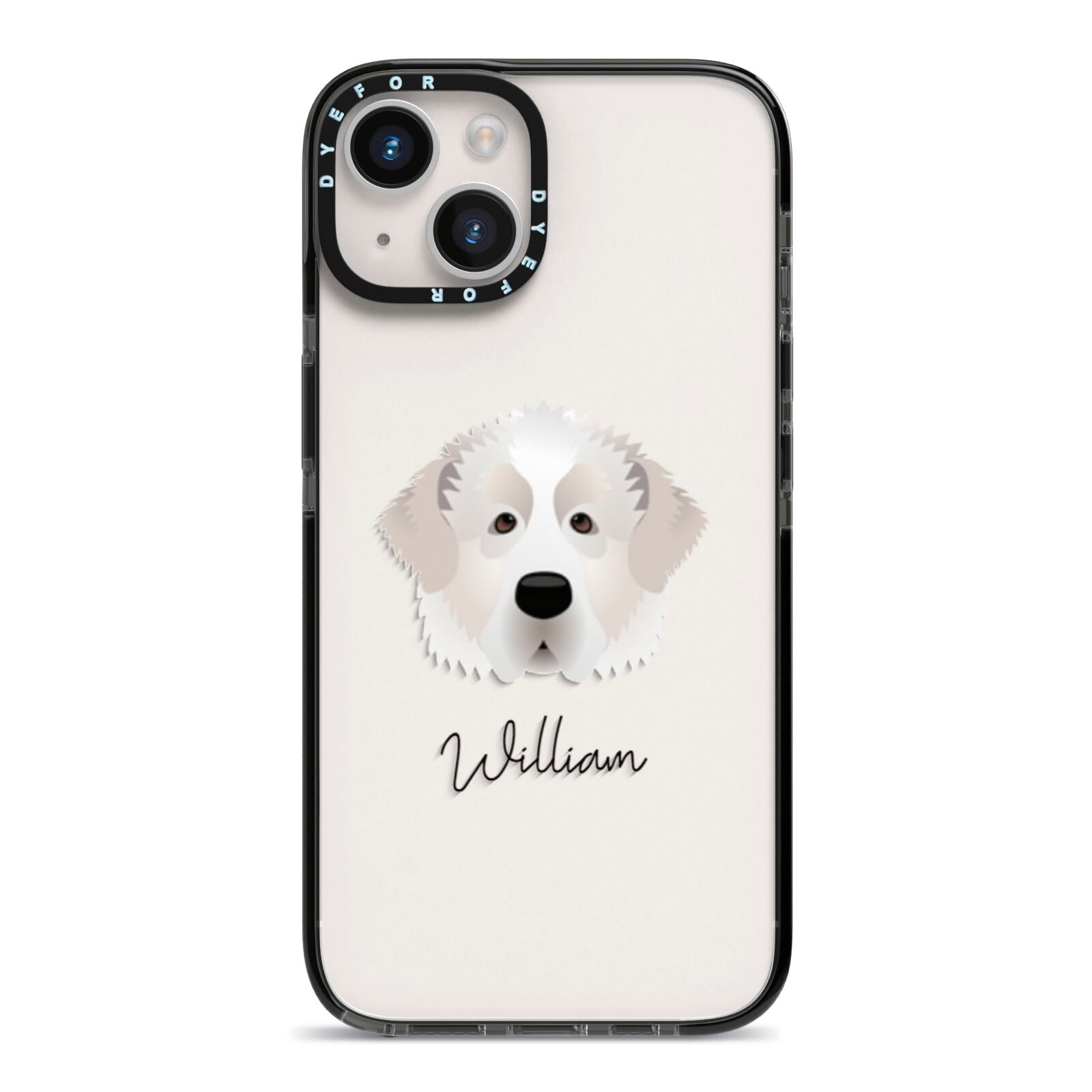 Pyrenean Mastiff Personalised iPhone 14 Black Impact Case on Silver phone