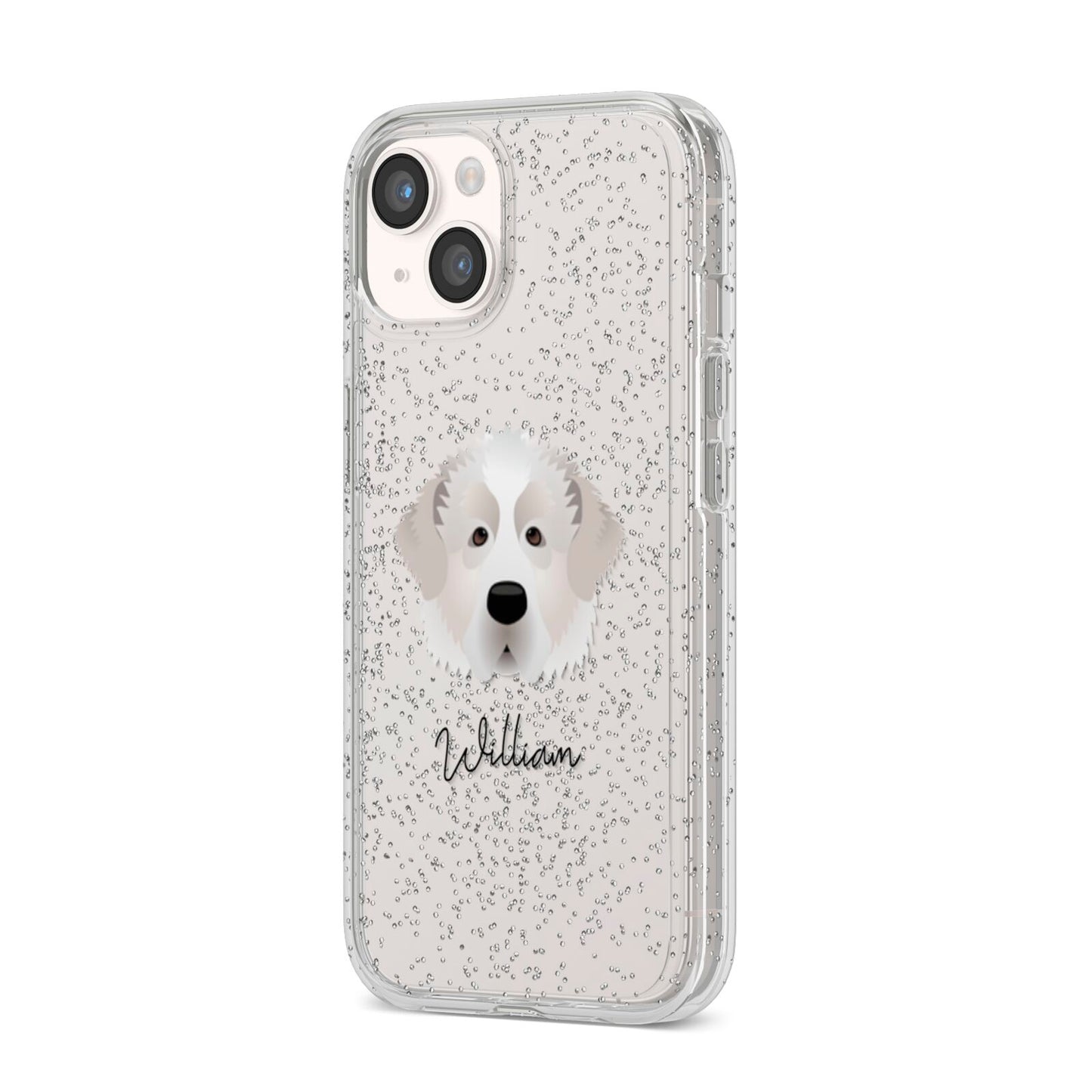 Pyrenean Mastiff Personalised iPhone 14 Glitter Tough Case Starlight Angled Image