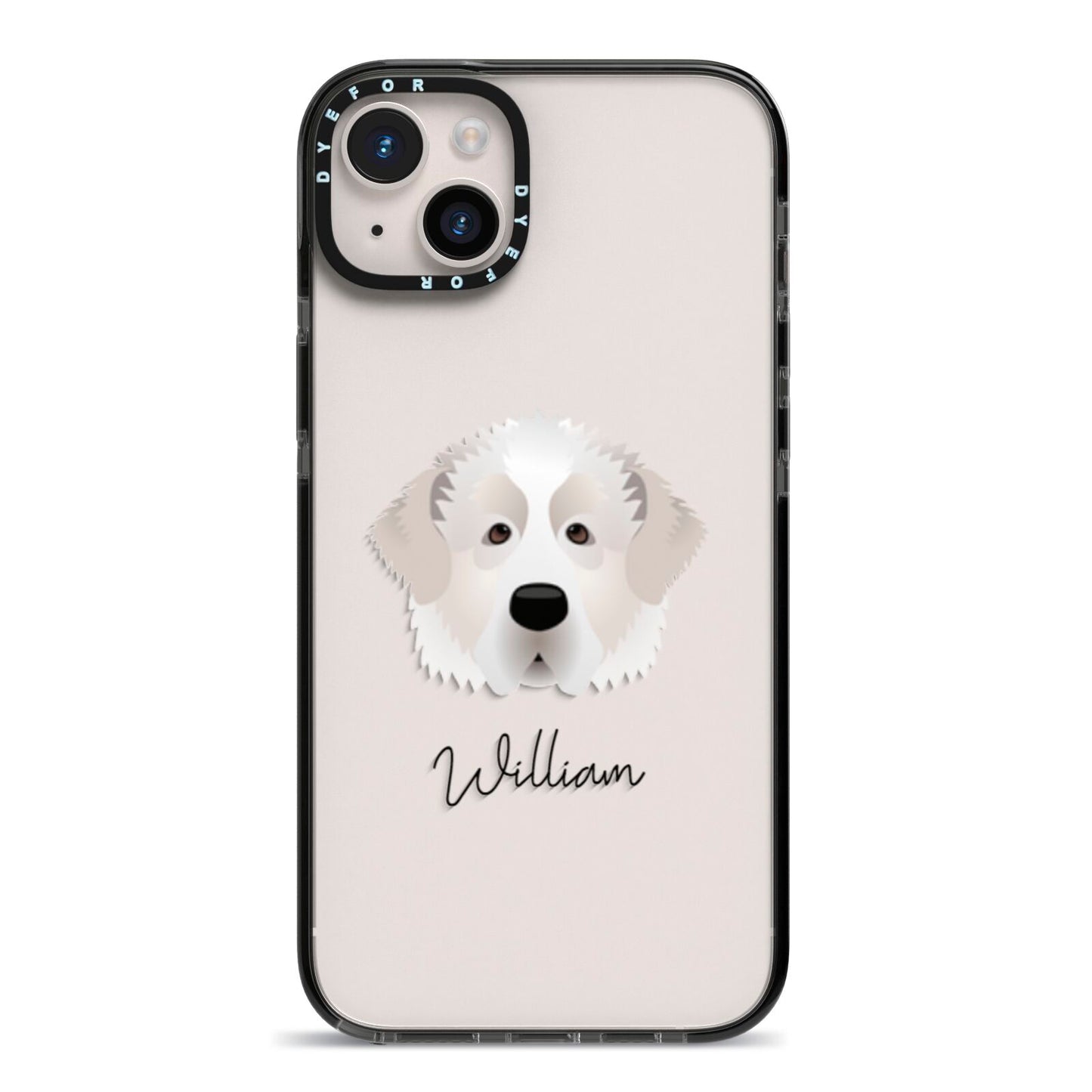 Pyrenean Mastiff Personalised iPhone 14 Plus Black Impact Case on Silver phone