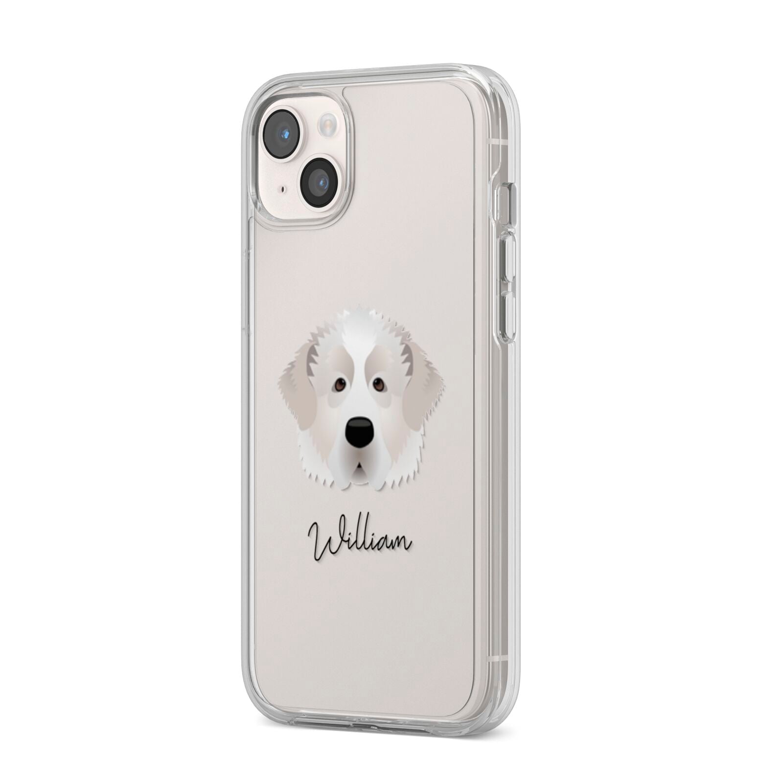 Pyrenean Mastiff Personalised iPhone 14 Plus Clear Tough Case Starlight Angled Image