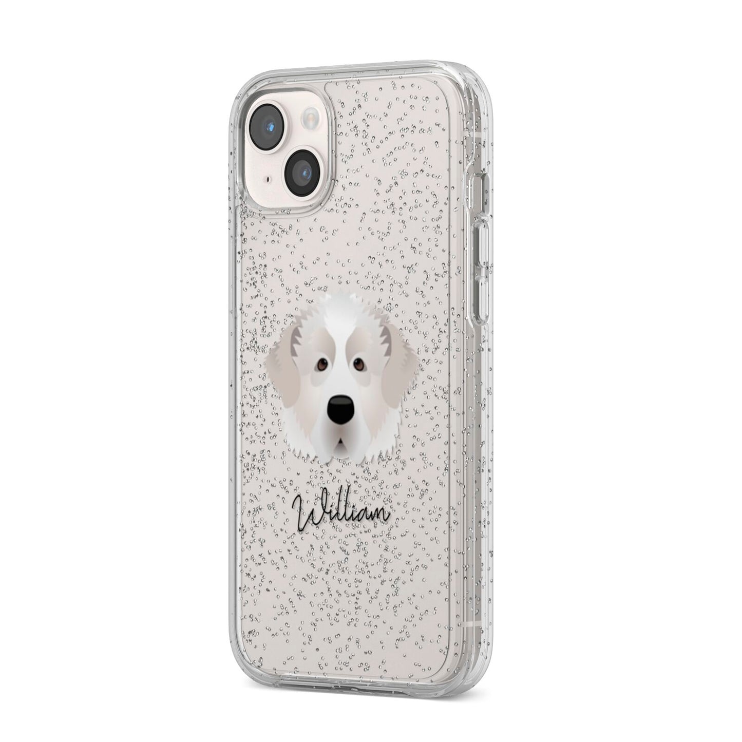 Pyrenean Mastiff Personalised iPhone 14 Plus Glitter Tough Case Starlight Angled Image