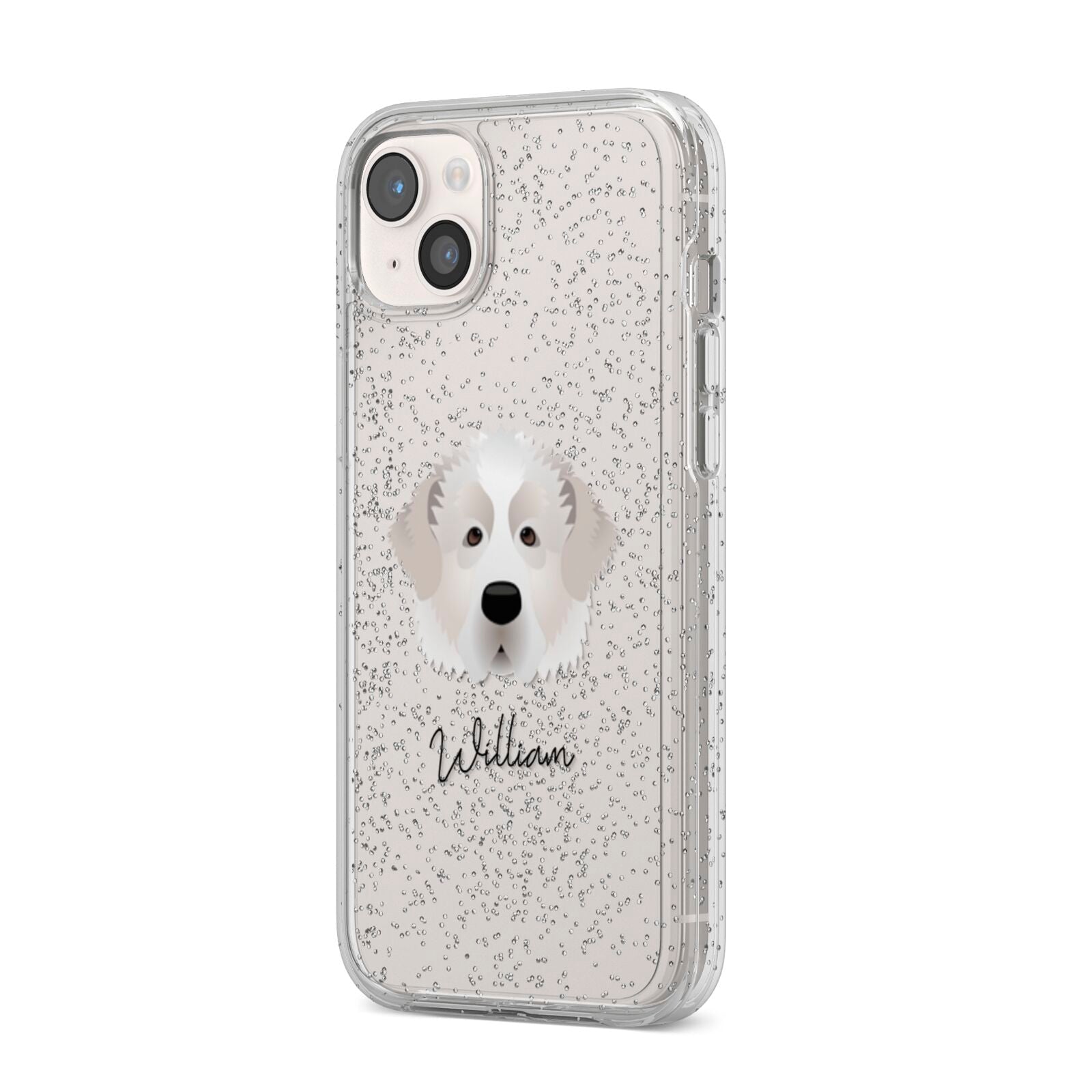 Pyrenean Mastiff Personalised iPhone 14 Plus Glitter Tough Case Starlight Angled Image