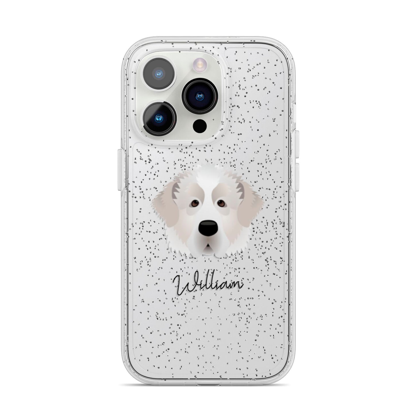 Pyrenean Mastiff Personalised iPhone 14 Pro Glitter Tough Case Silver