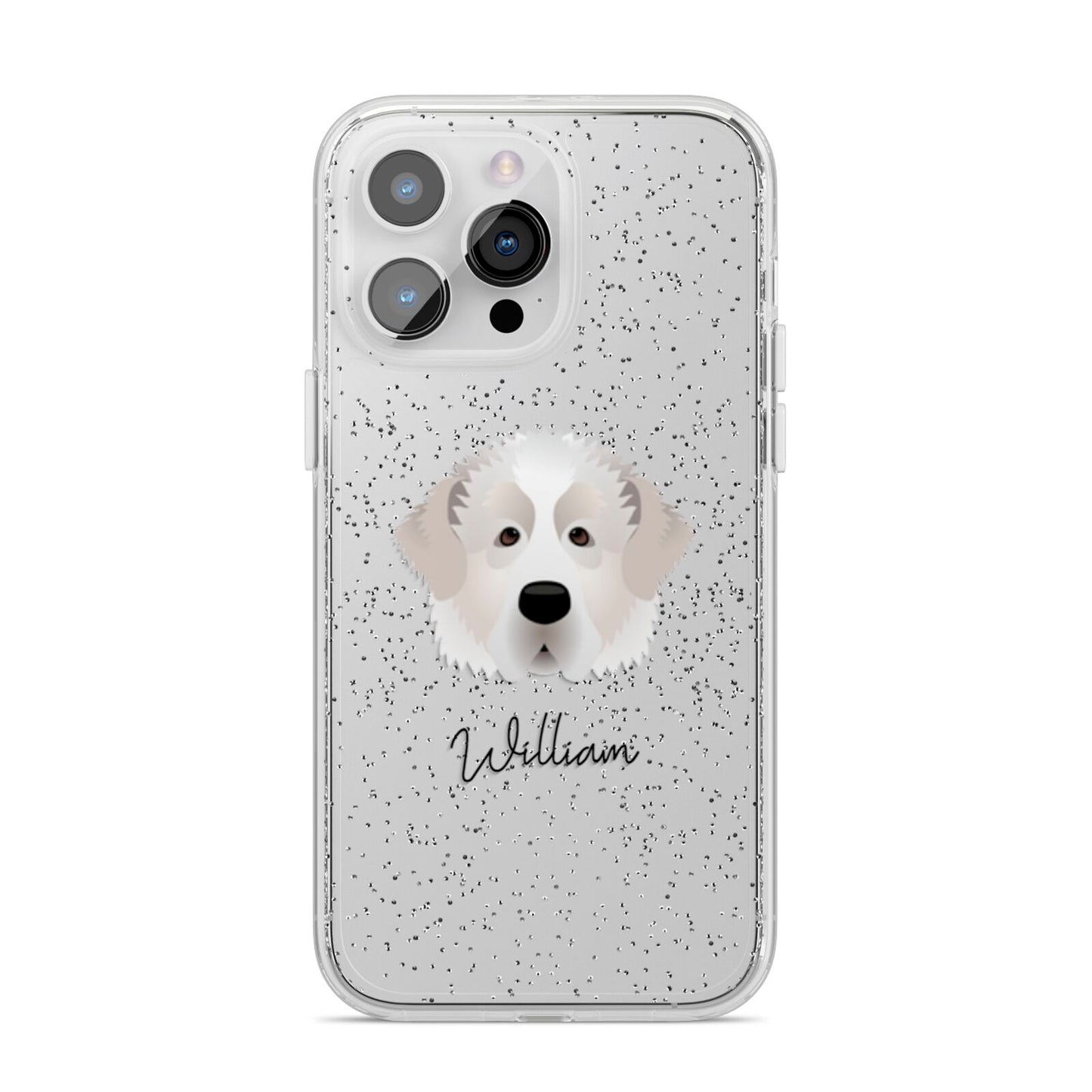 Pyrenean Mastiff Personalised iPhone 14 Pro Max Glitter Tough Case Silver