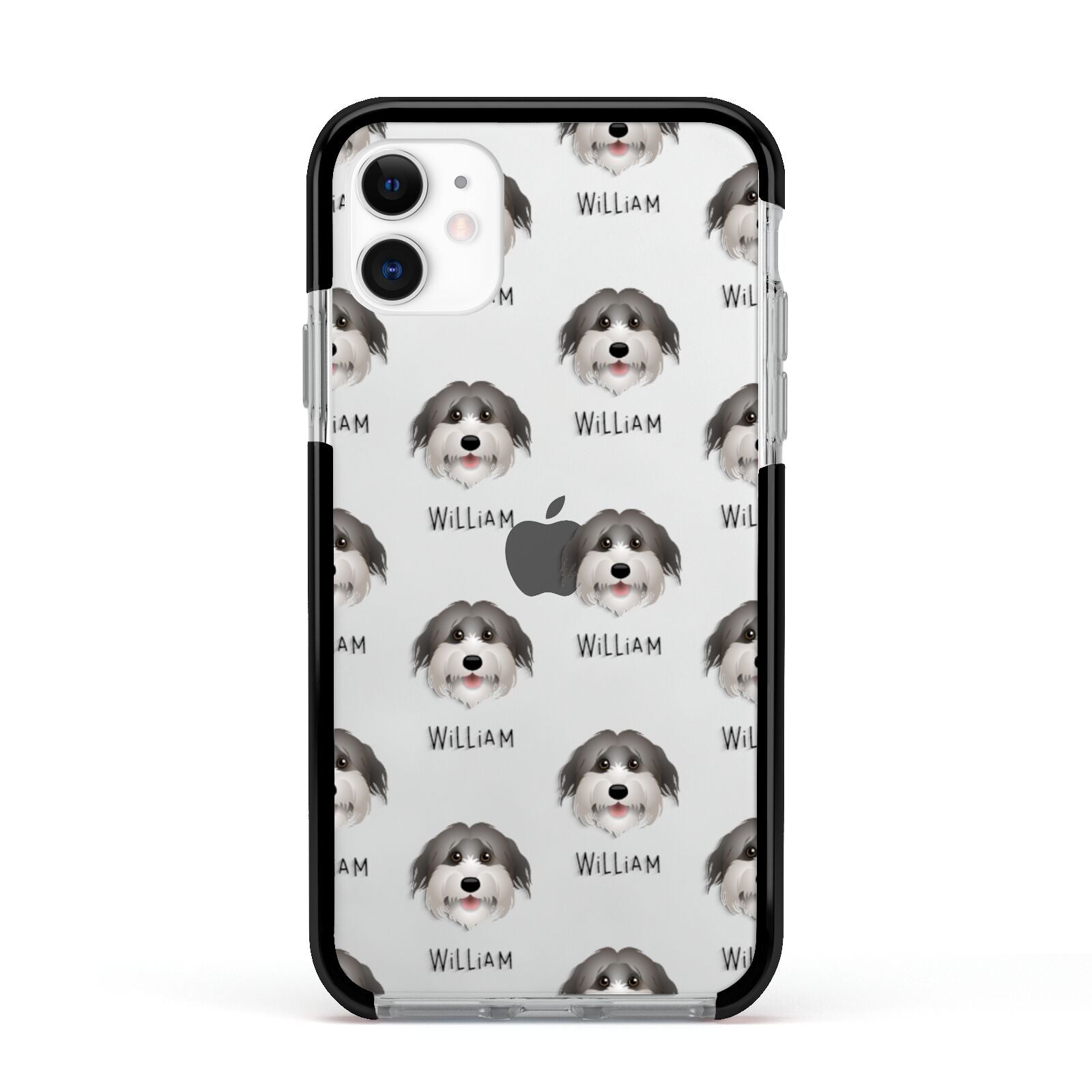 Pyrenean Shepherd Icon with Name Apple iPhone 11 in White with Black Impact Case