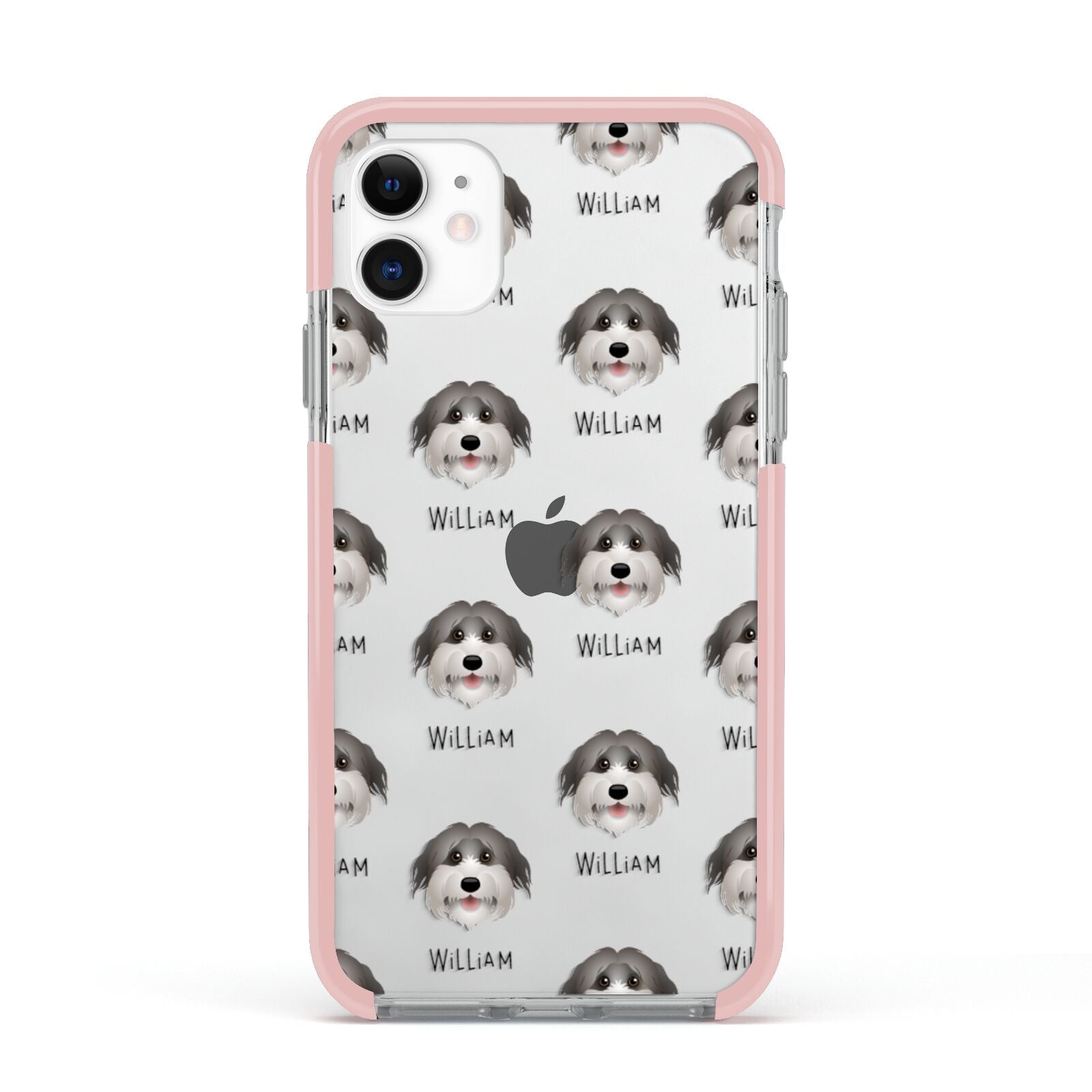 Pyrenean Shepherd Icon with Name Apple iPhone 11 in White with Pink Impact Case