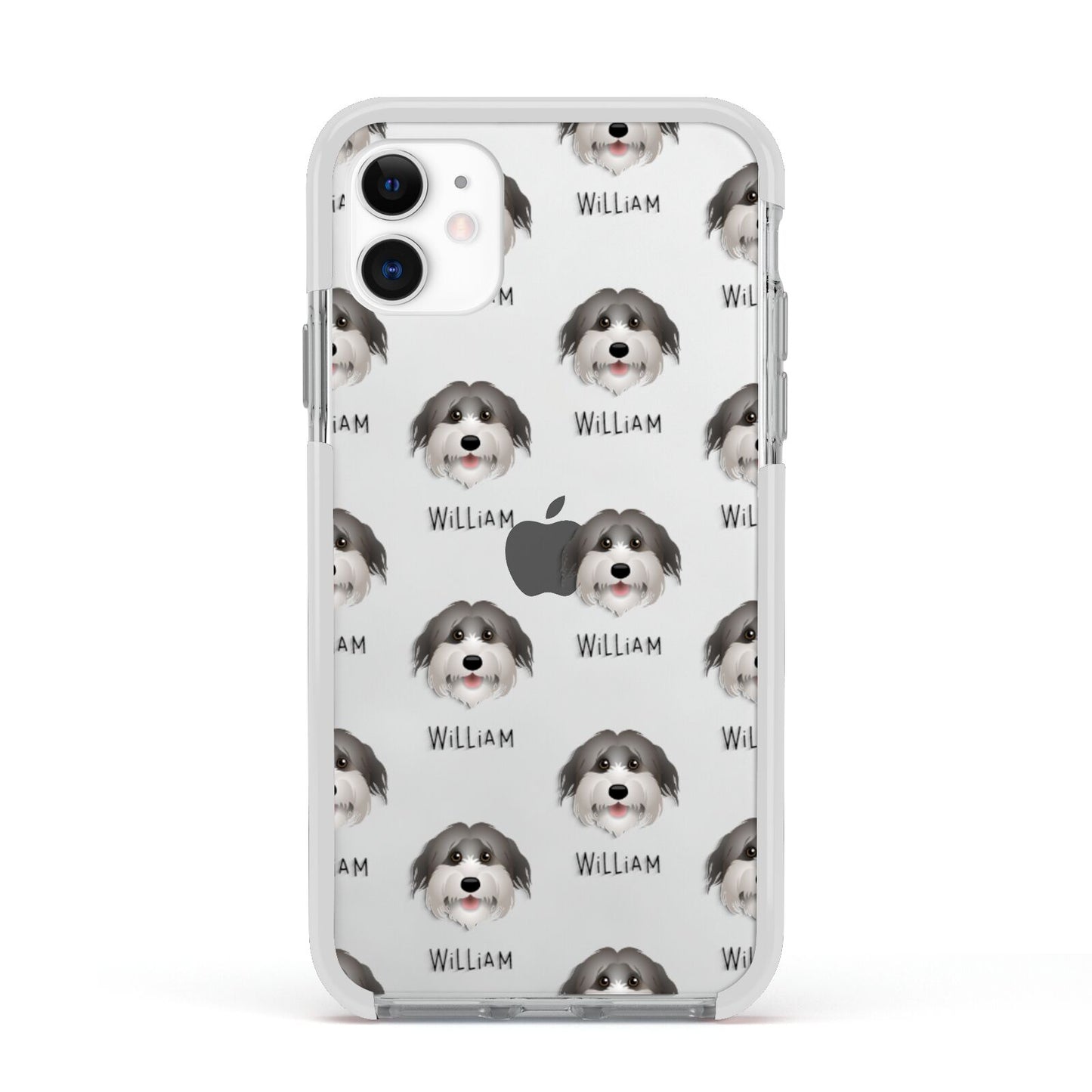 Pyrenean Shepherd Icon with Name Apple iPhone 11 in White with White Impact Case