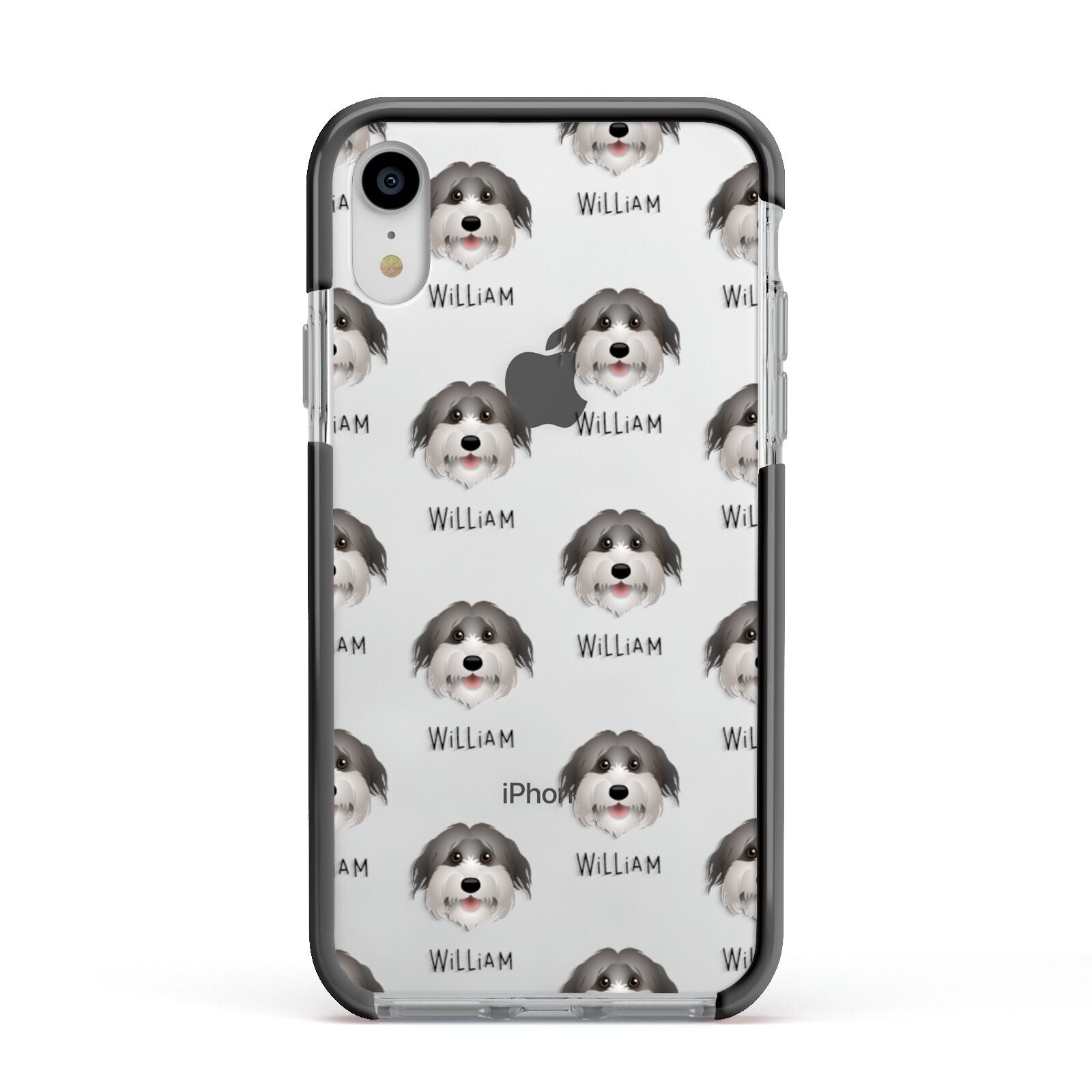 Pyrenean Shepherd Icon with Name Apple iPhone XR Impact Case Black Edge on Silver Phone