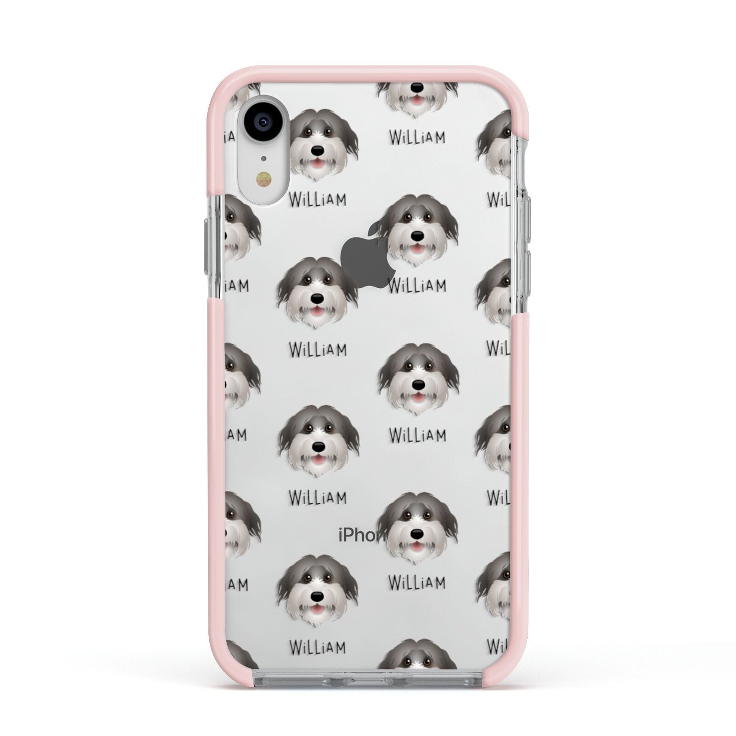 Pyrenean Shepherd Icon with Name Apple iPhone XR Impact Case Pink Edge on Silver Phone