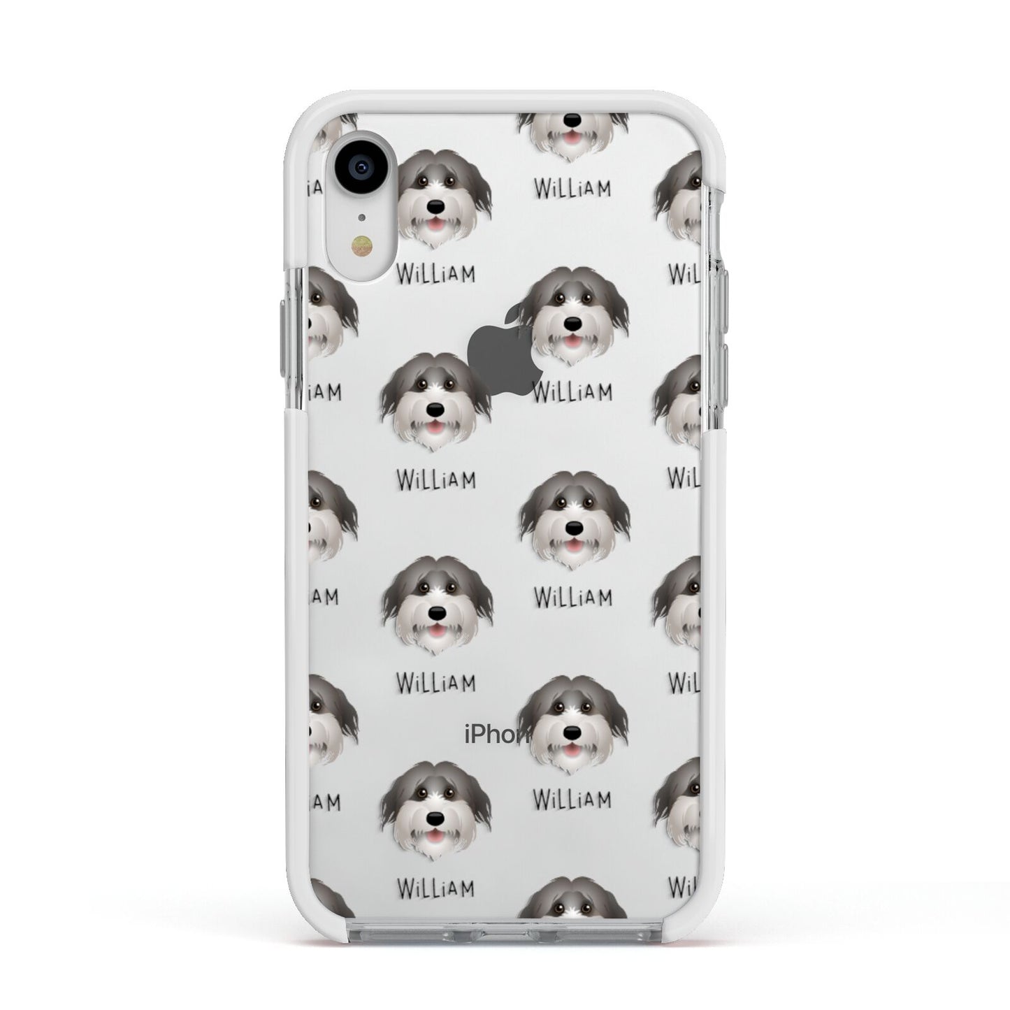 Pyrenean Shepherd Icon with Name Apple iPhone XR Impact Case White Edge on Silver Phone