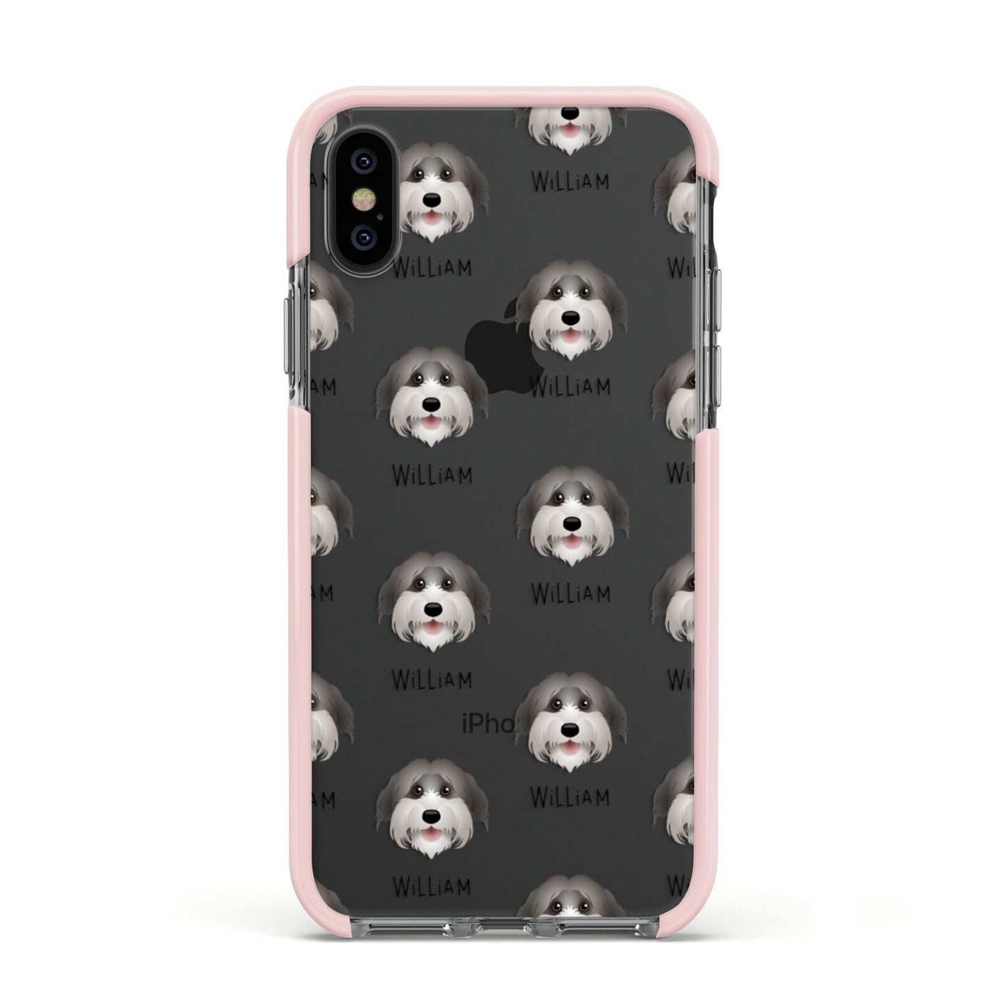 Pyrenean Shepherd Icon with Name Apple iPhone Xs Impact Case Pink Edge on Black Phone