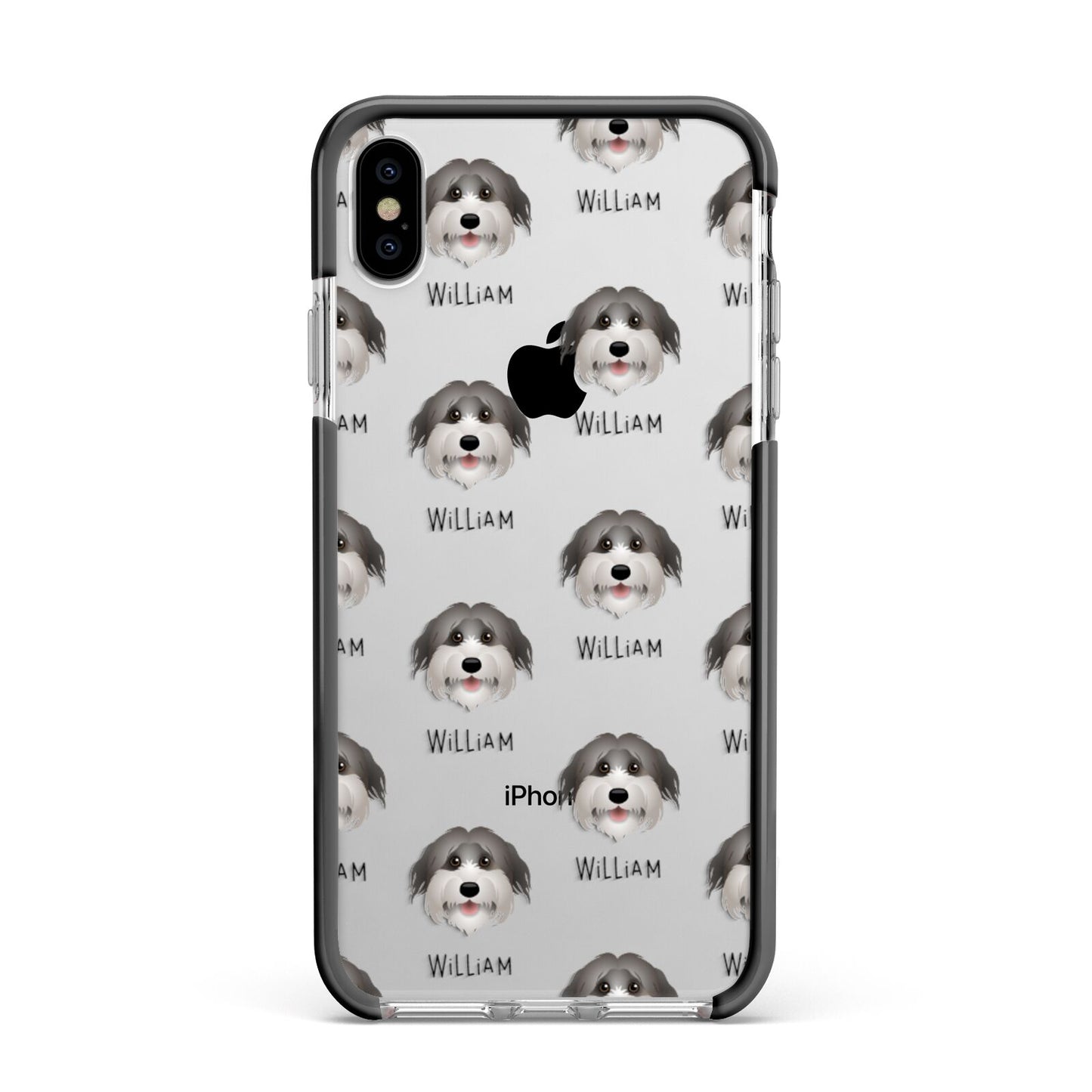 Pyrenean Shepherd Icon with Name Apple iPhone Xs Max Impact Case Black Edge on Silver Phone