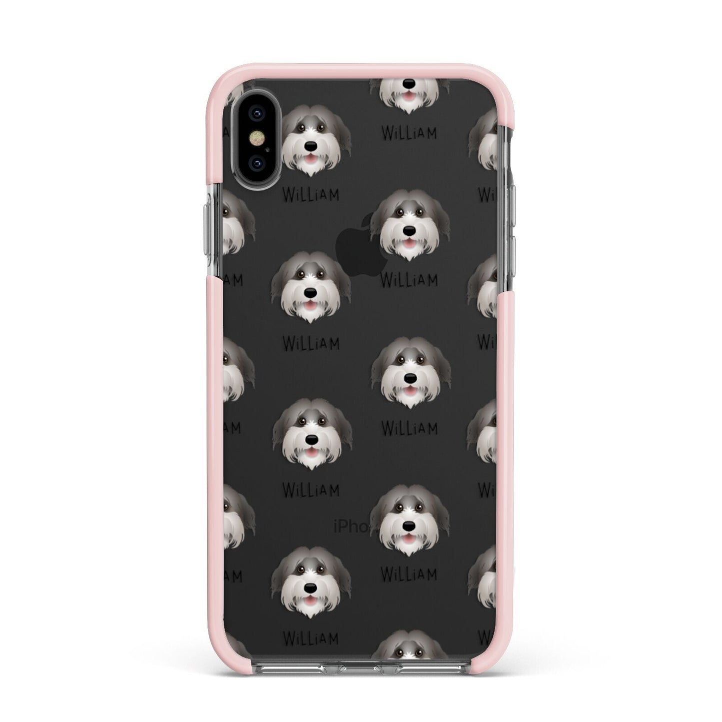 Pyrenean Shepherd Icon with Name Apple iPhone Xs Max Impact Case Pink Edge on Black Phone