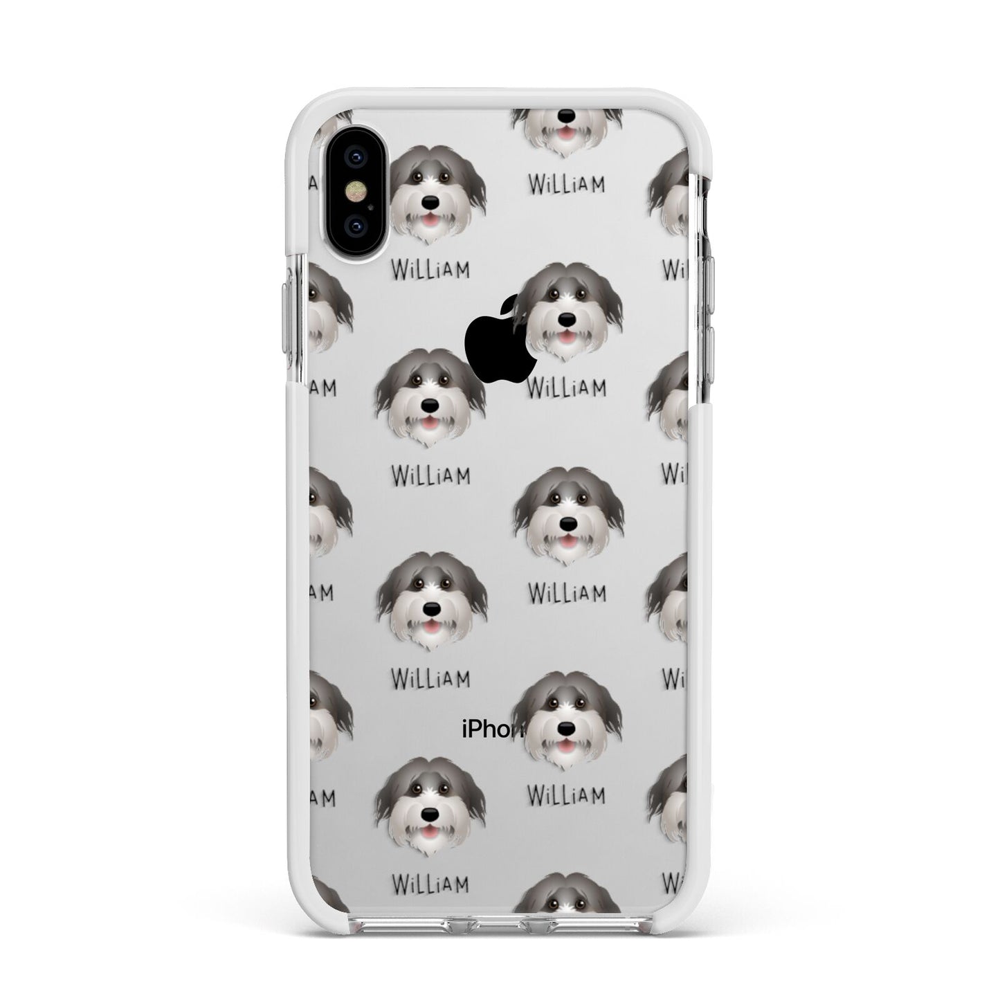 Pyrenean Shepherd Icon with Name Apple iPhone Xs Max Impact Case White Edge on Silver Phone