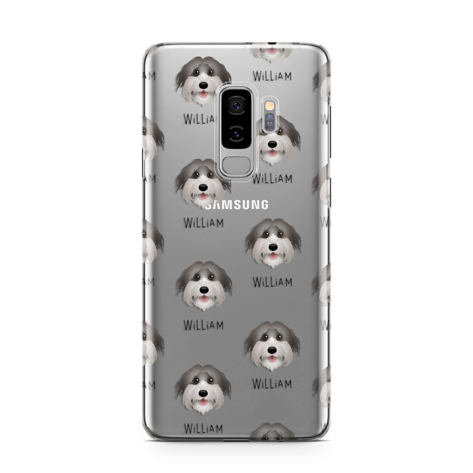 Pyrenean Shepherd Icon with Name Samsung Galaxy S9 Plus Case on Silver phone