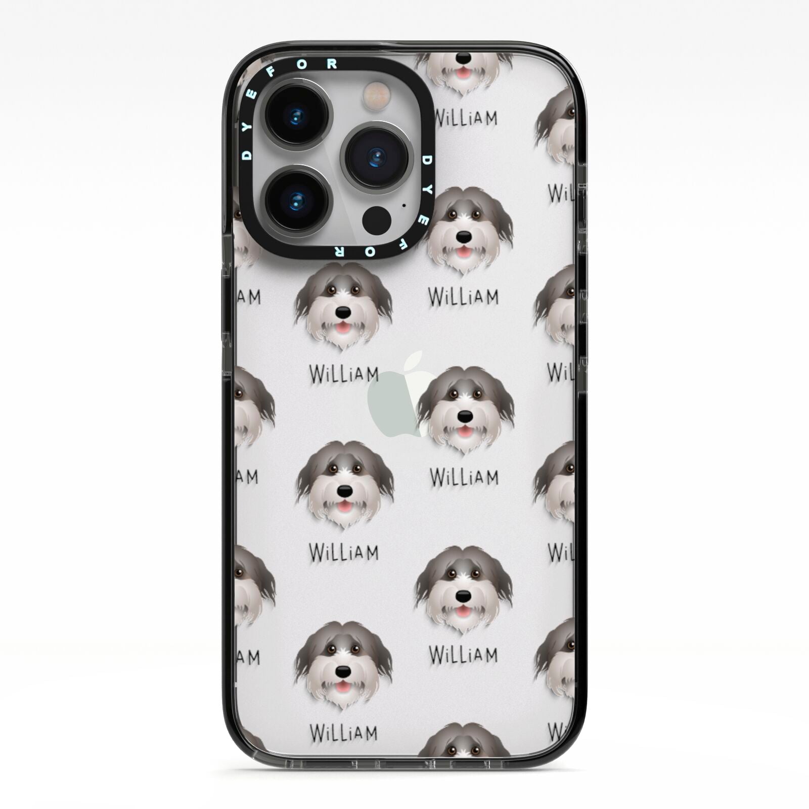 Pyrenean Shepherd Icon with Name iPhone 13 Pro Black Impact Case on Silver phone