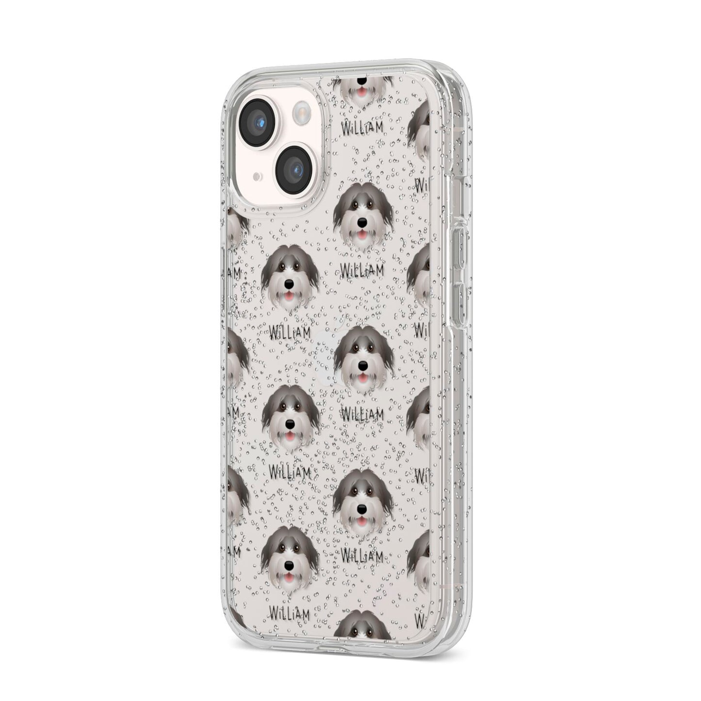 Pyrenean Shepherd Icon with Name iPhone 14 Glitter Tough Case Starlight Angled Image