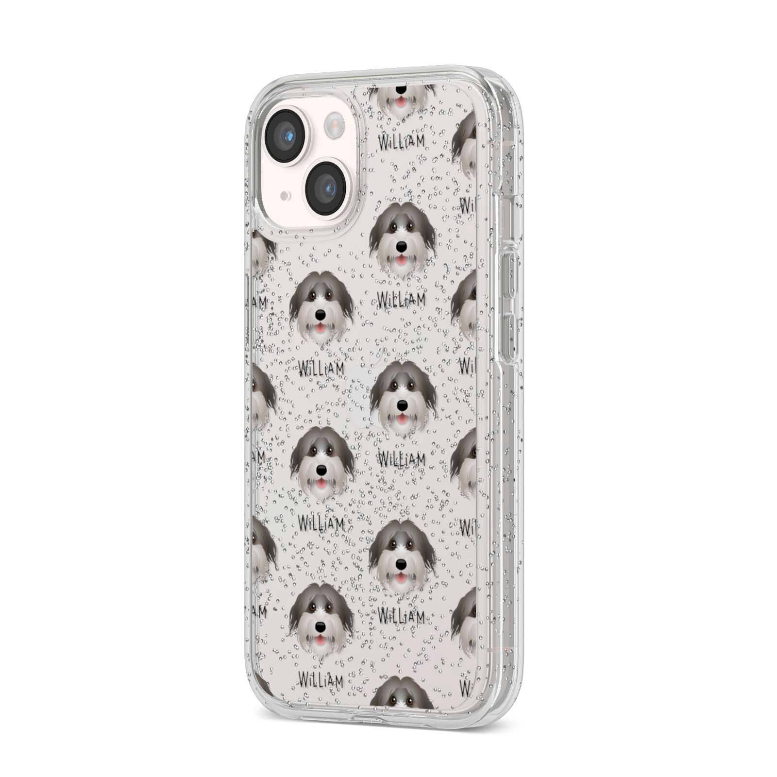 Pyrenean Shepherd Icon with Name iPhone 14 Glitter Tough Case Starlight Angled Image
