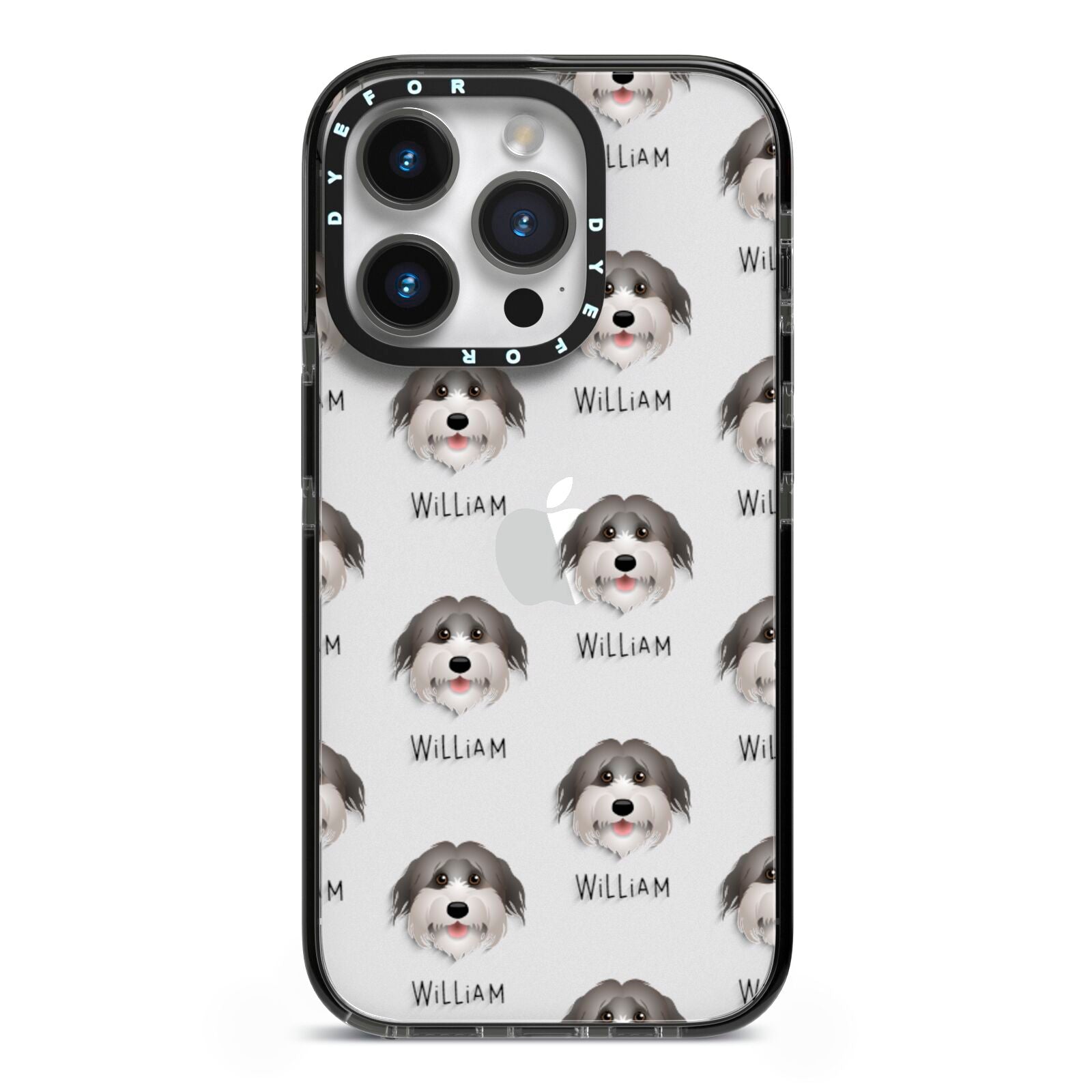 Pyrenean Shepherd Icon with Name iPhone 14 Pro Black Impact Case on Silver phone