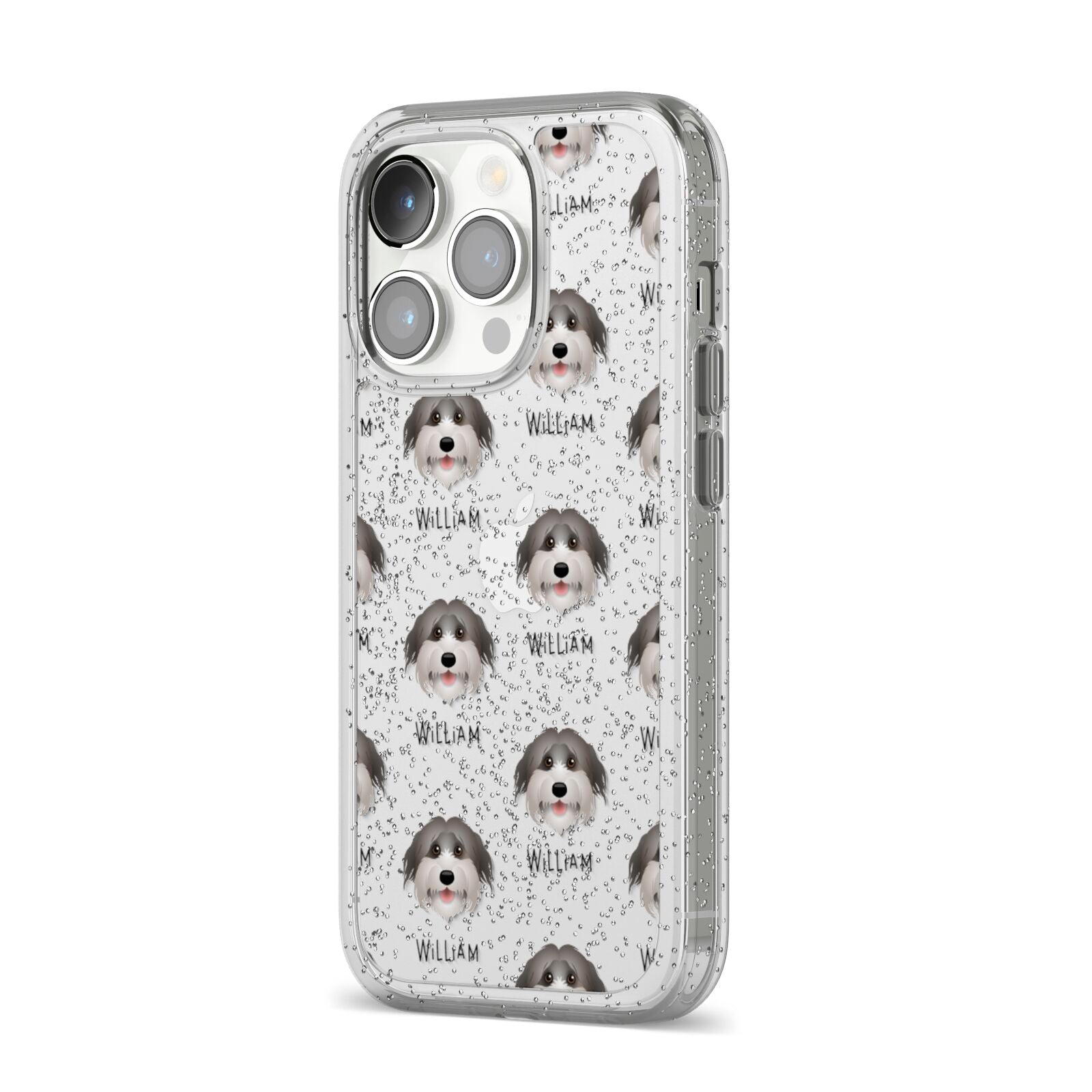 Pyrenean Shepherd Icon with Name iPhone 14 Pro Glitter Tough Case Silver Angled Image