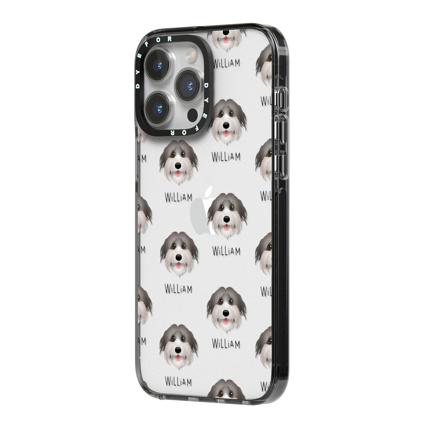 Pyrenean Shepherd Icon with Name iPhone 14 Pro Max Black Impact Case Side Angle on Silver phone