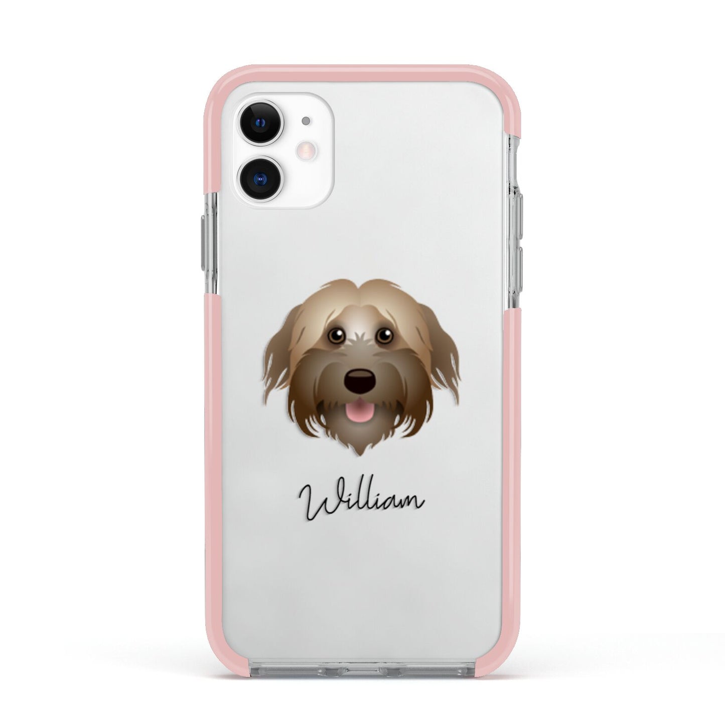 Pyrenean Shepherd Personalised Apple iPhone 11 in White with Pink Impact Case