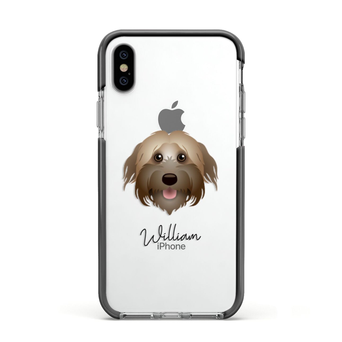 Pyrenean Shepherd Personalised Apple iPhone Xs Impact Case Black Edge on Silver Phone