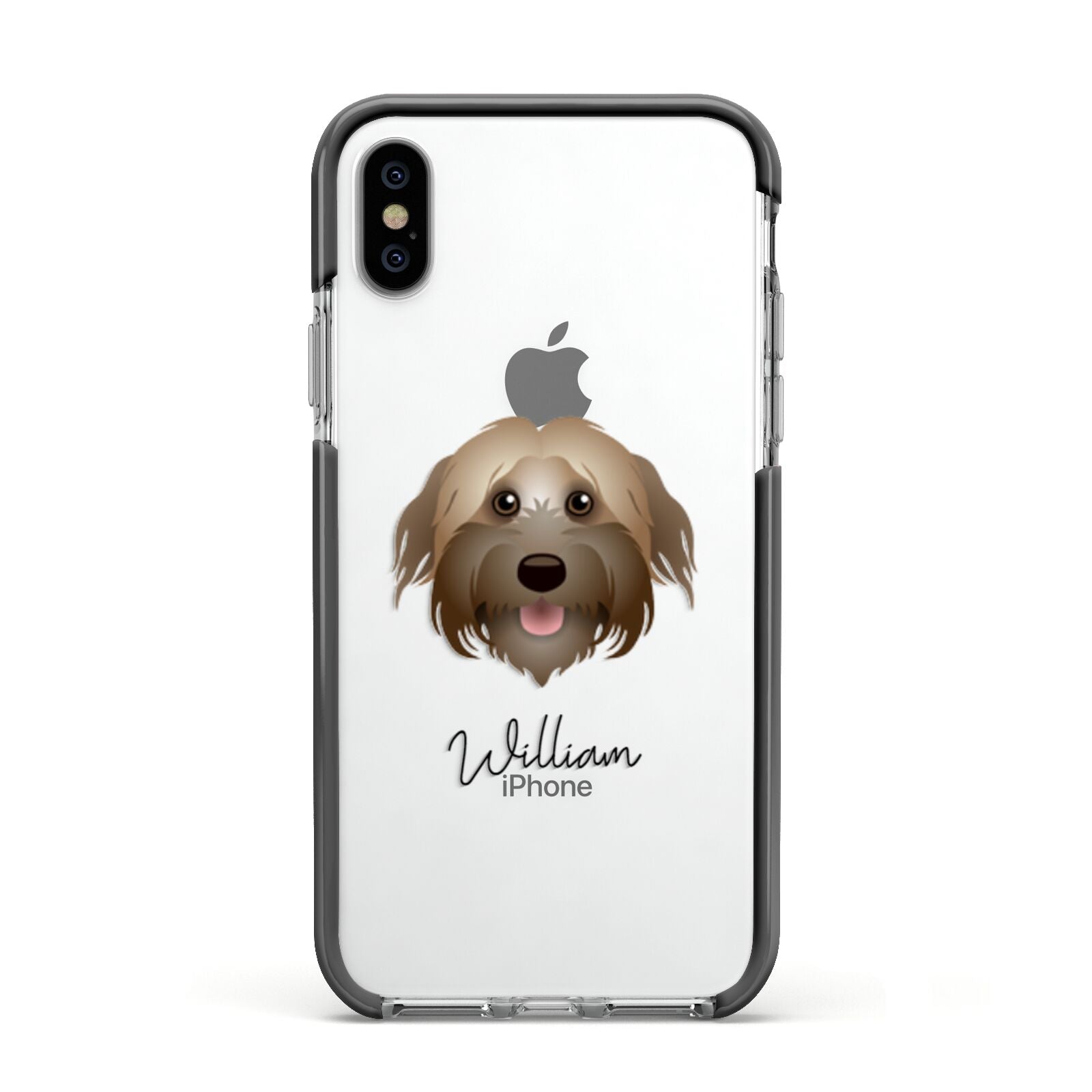 Pyrenean Shepherd Personalised Apple iPhone Xs Impact Case Black Edge on Silver Phone