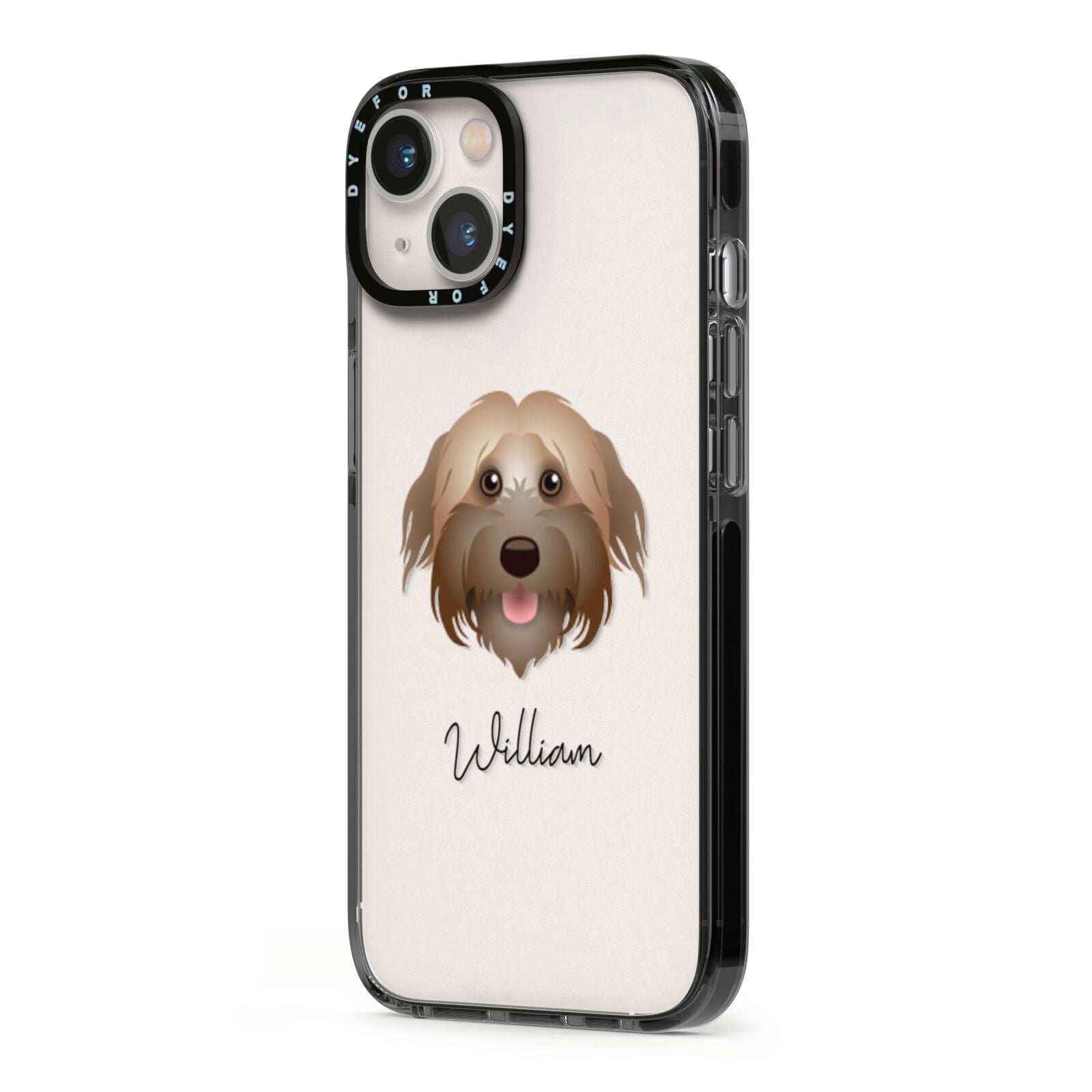 Pyrenean Shepherd Personalised iPhone 13 Black Impact Case Side Angle on Silver phone