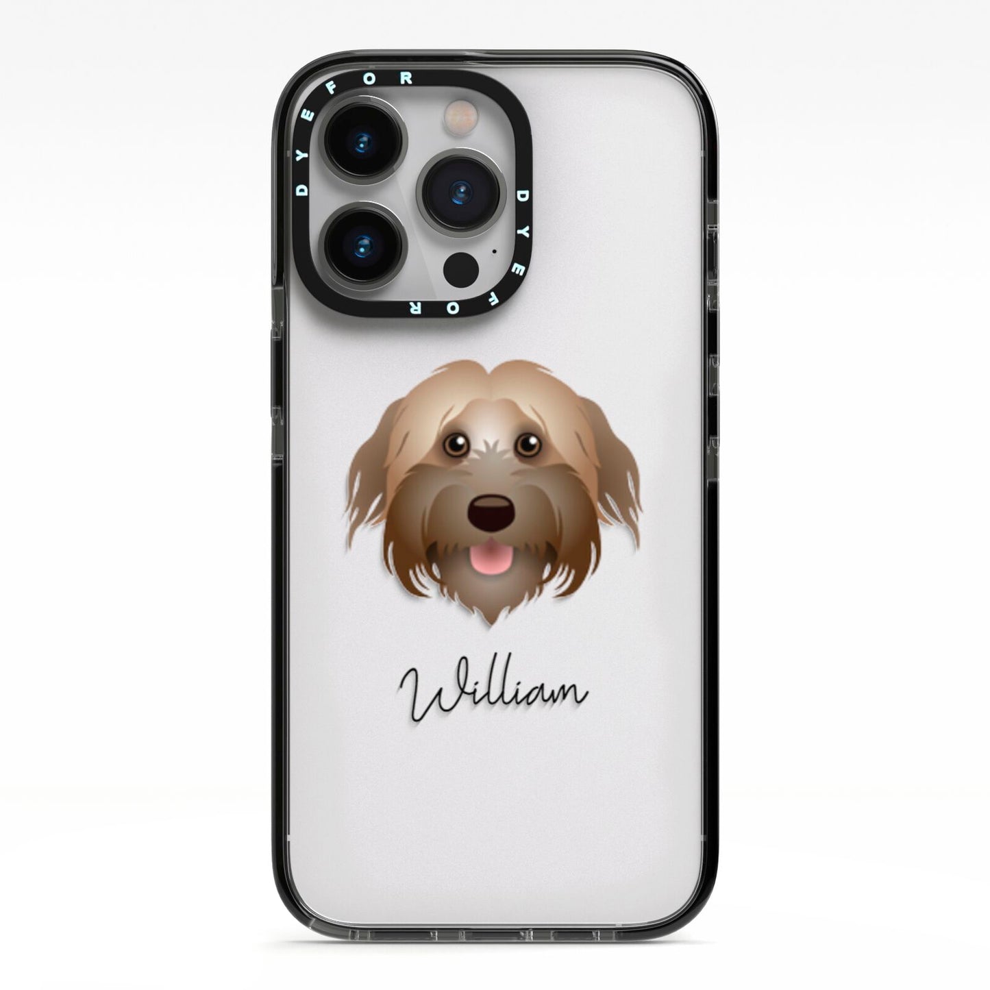 Pyrenean Shepherd Personalised iPhone 13 Pro Black Impact Case on Silver phone