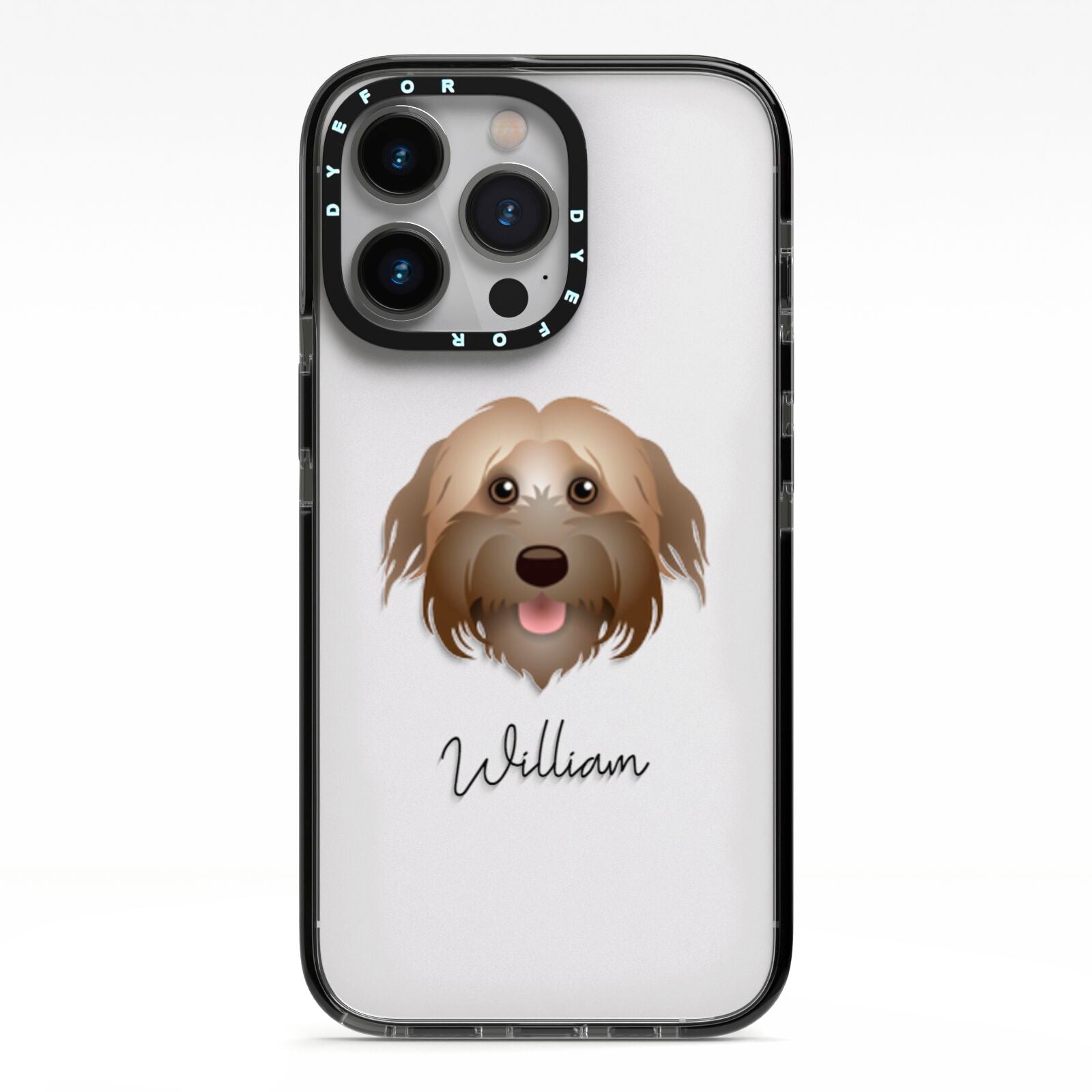 Pyrenean Shepherd Personalised iPhone 13 Pro Black Impact Case on Silver phone