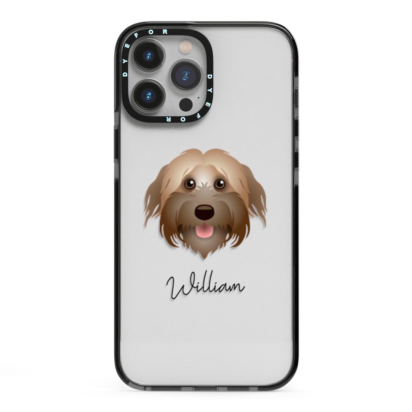 Pyrenean Shepherd Personalised iPhone 13 Pro Max Black Impact Case on Silver phone